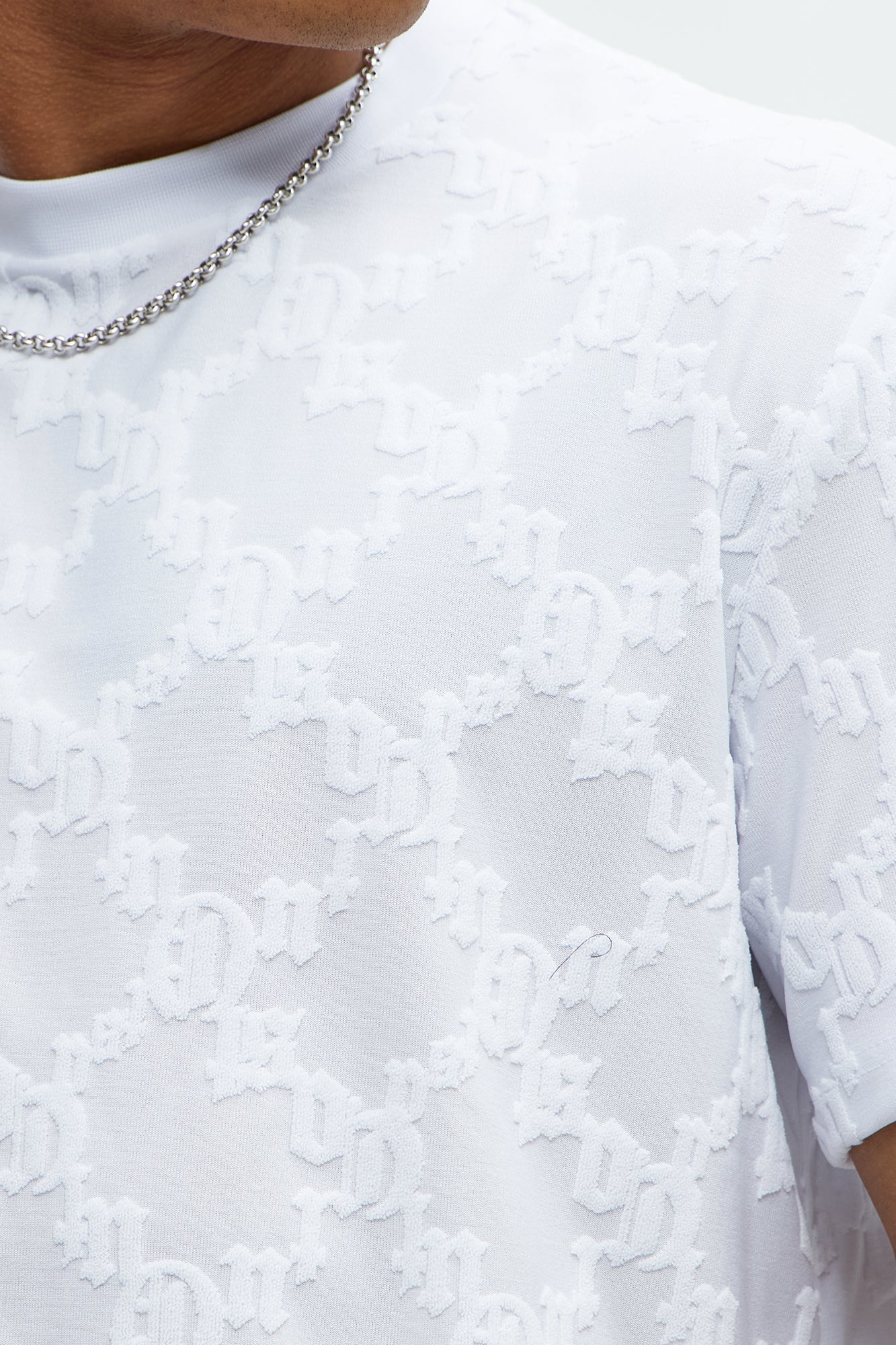 Verbiage Chenille Knit Crew Tee - White