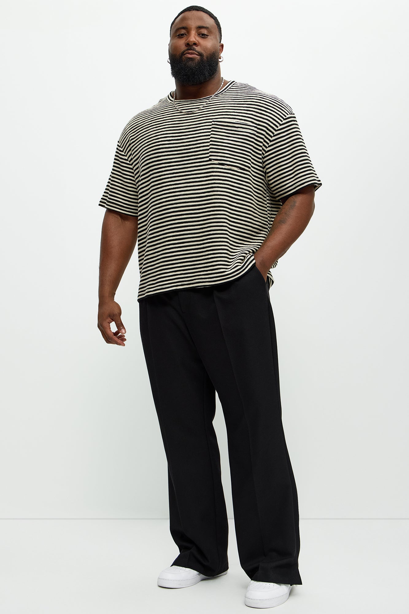 Rib Textured Stripe Relaxed Tee - Black/combo