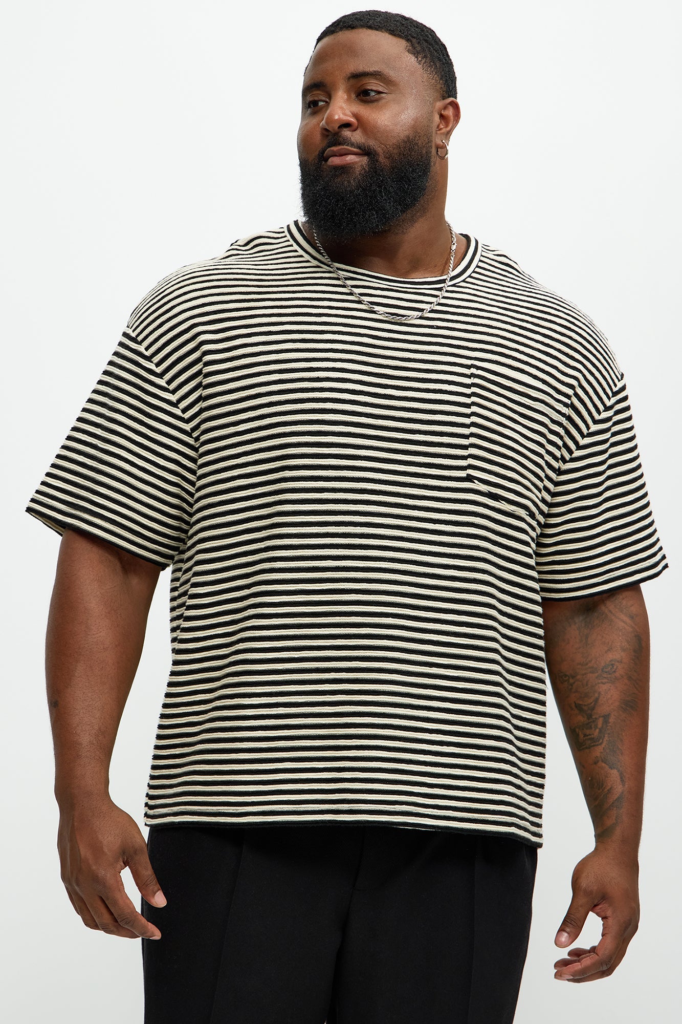 Rib Textured Stripe Relaxed Tee - Black/combo