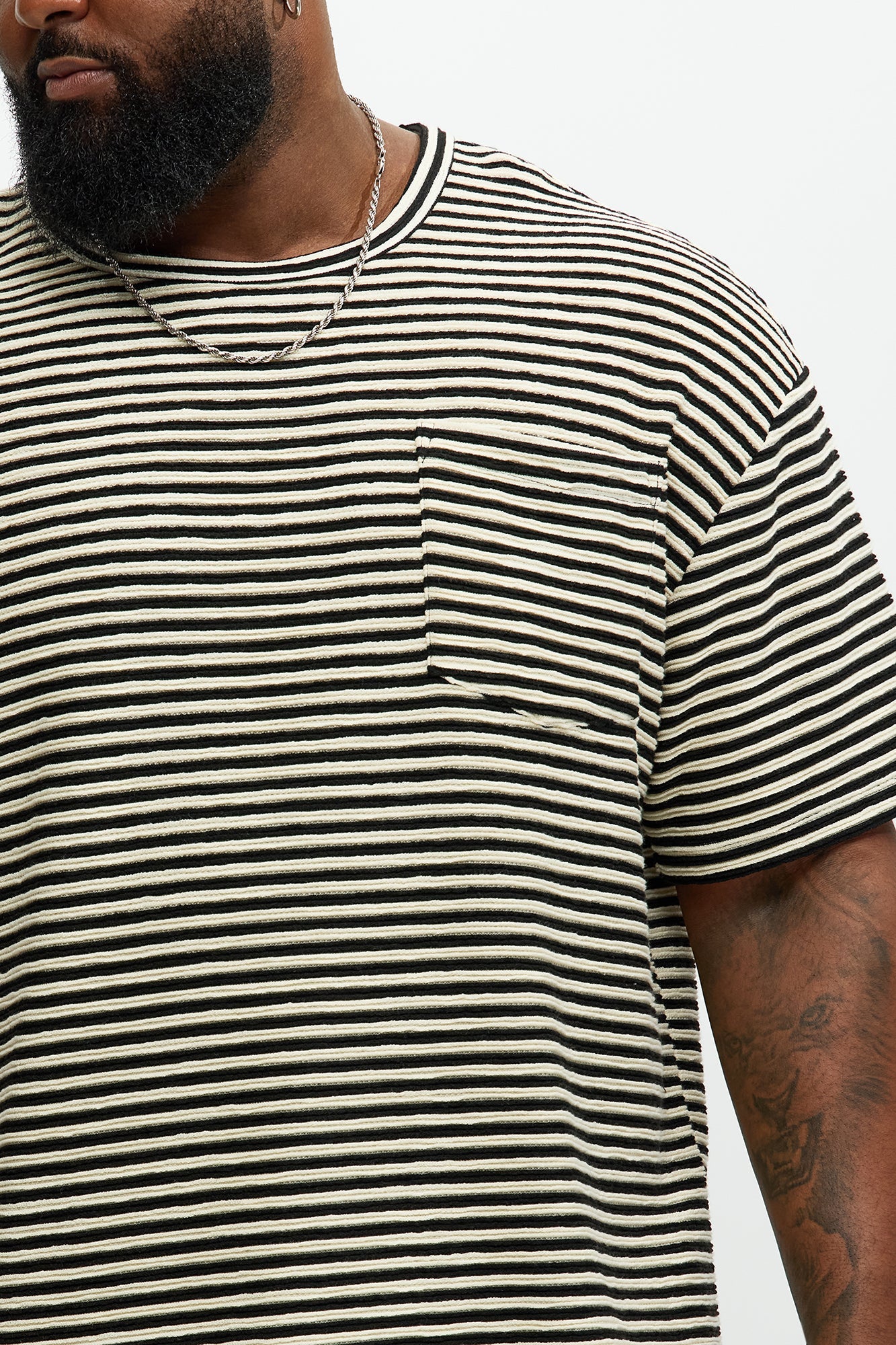 Rib Textured Stripe Relaxed Tee - Black/combo