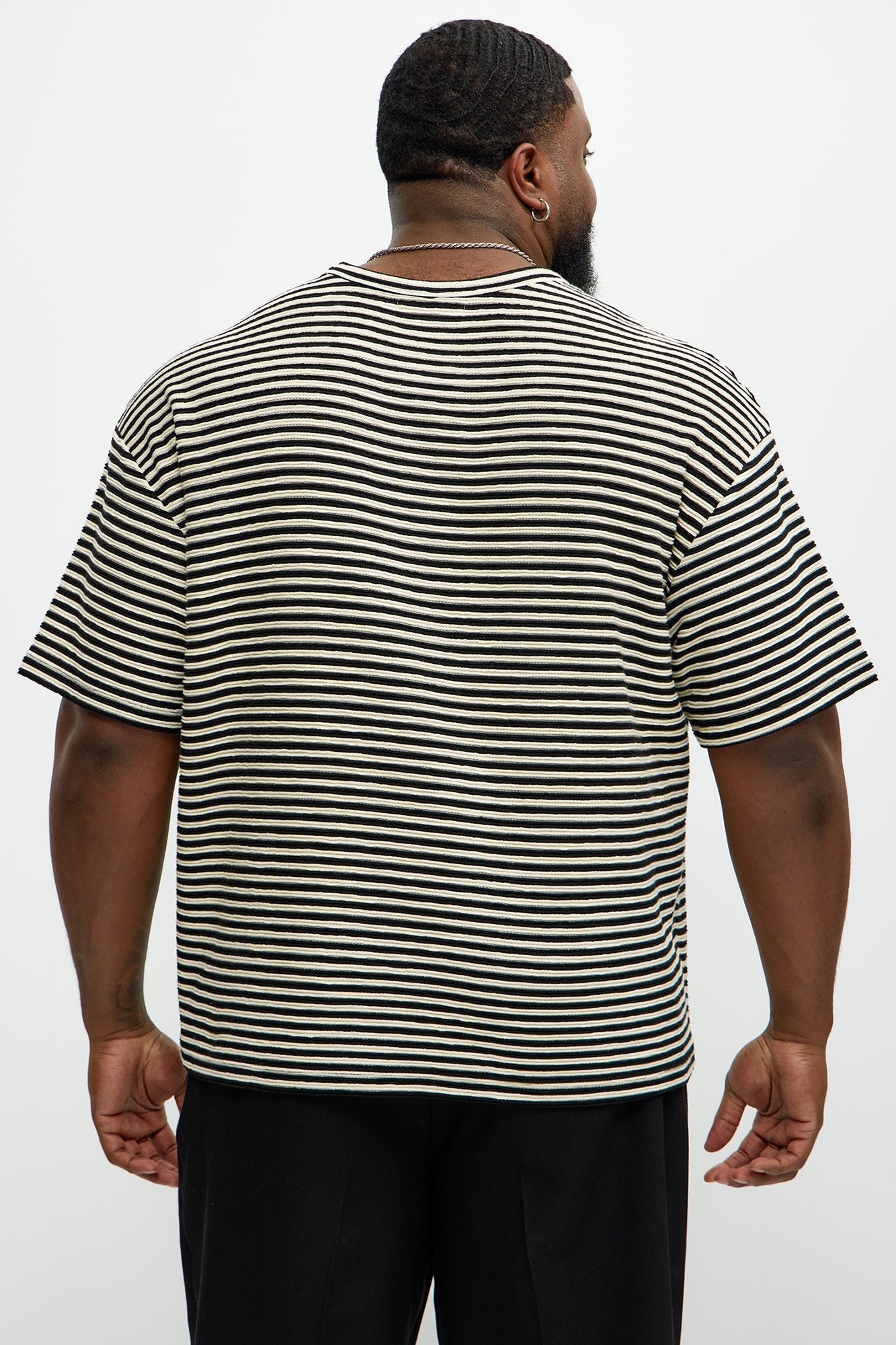 Rib Textured Stripe Relaxed Tee - Black/combo