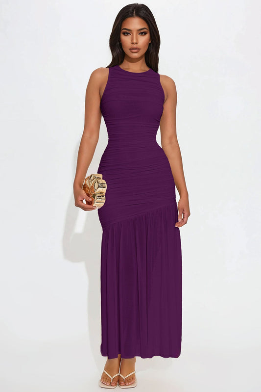 Kendall Ruched Maxi Dress - Plum