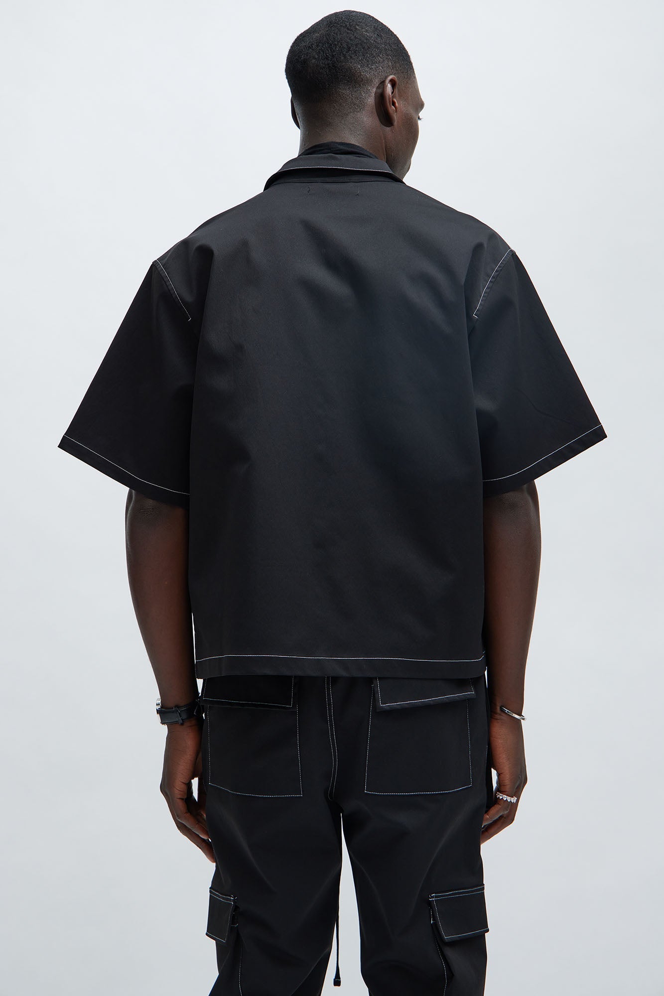 Curtis Contrast Stitch Boxy Shirt - Black