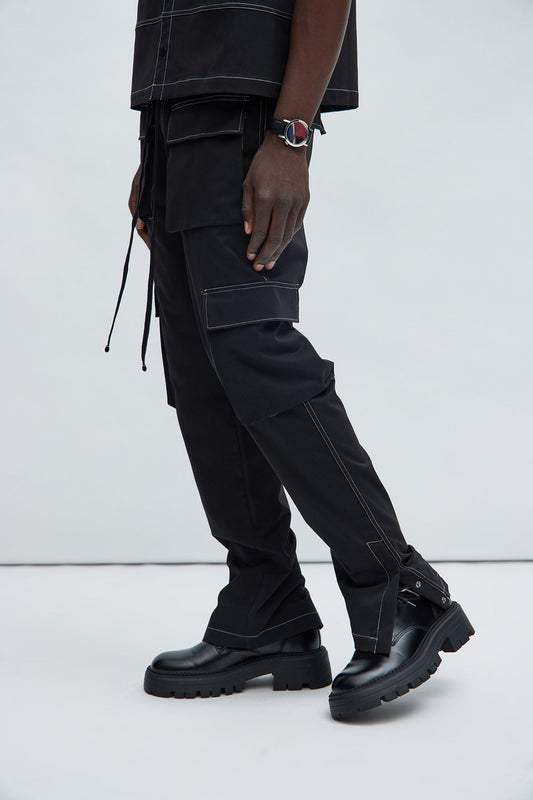 Curtis Contrast Stitch Relaxed Cargo Pants - Black