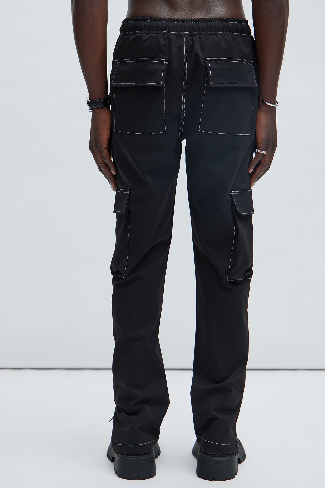 Curtis Contrast Stitch Relaxed Cargo Pants - Black