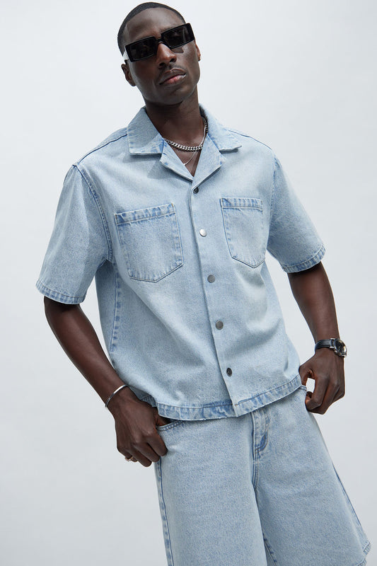 Colin True Denim Button Up Shirt - Light Blue Wash