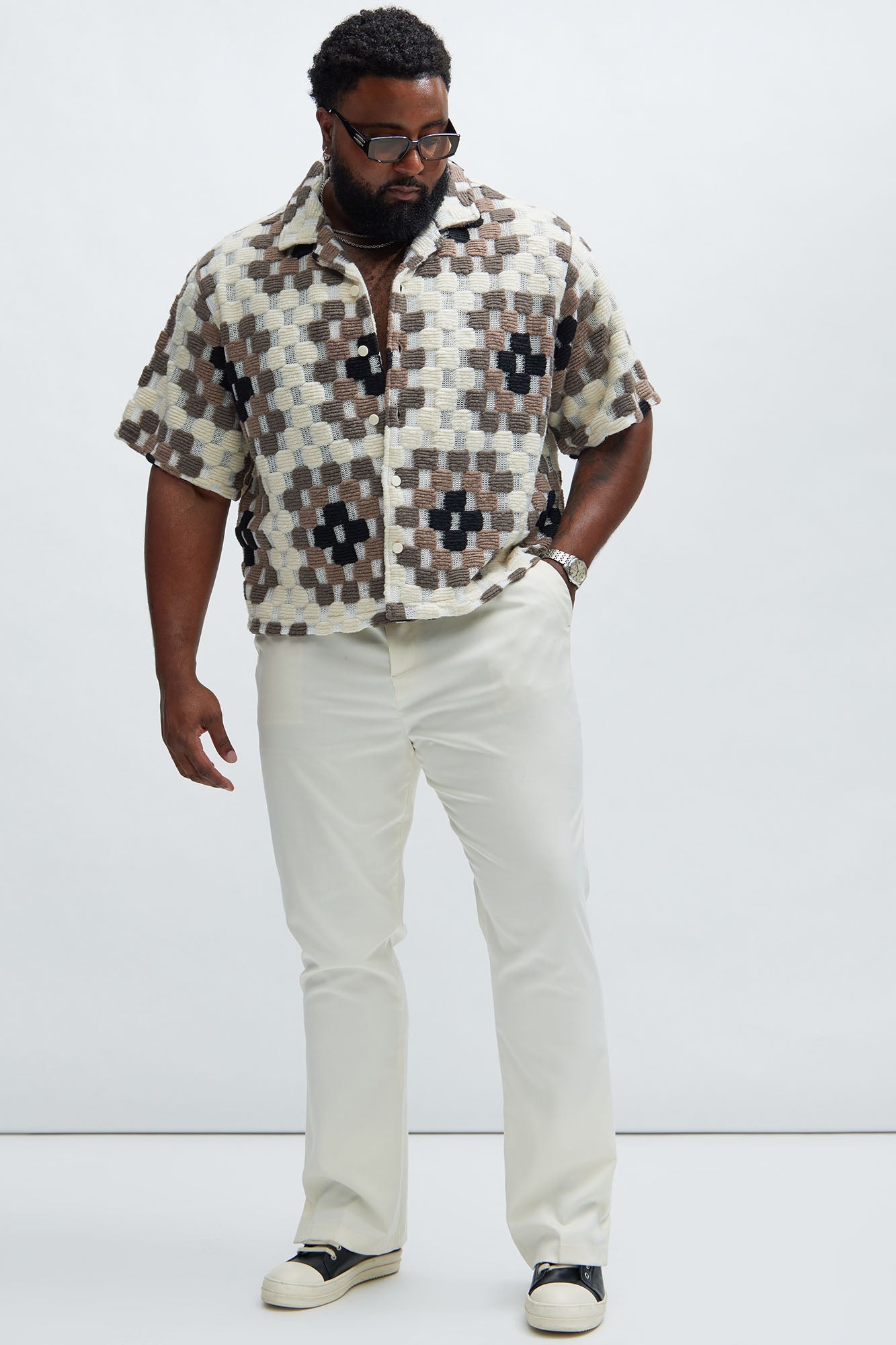 Gaston Jacquard Cropped Shirt - Brown/combo