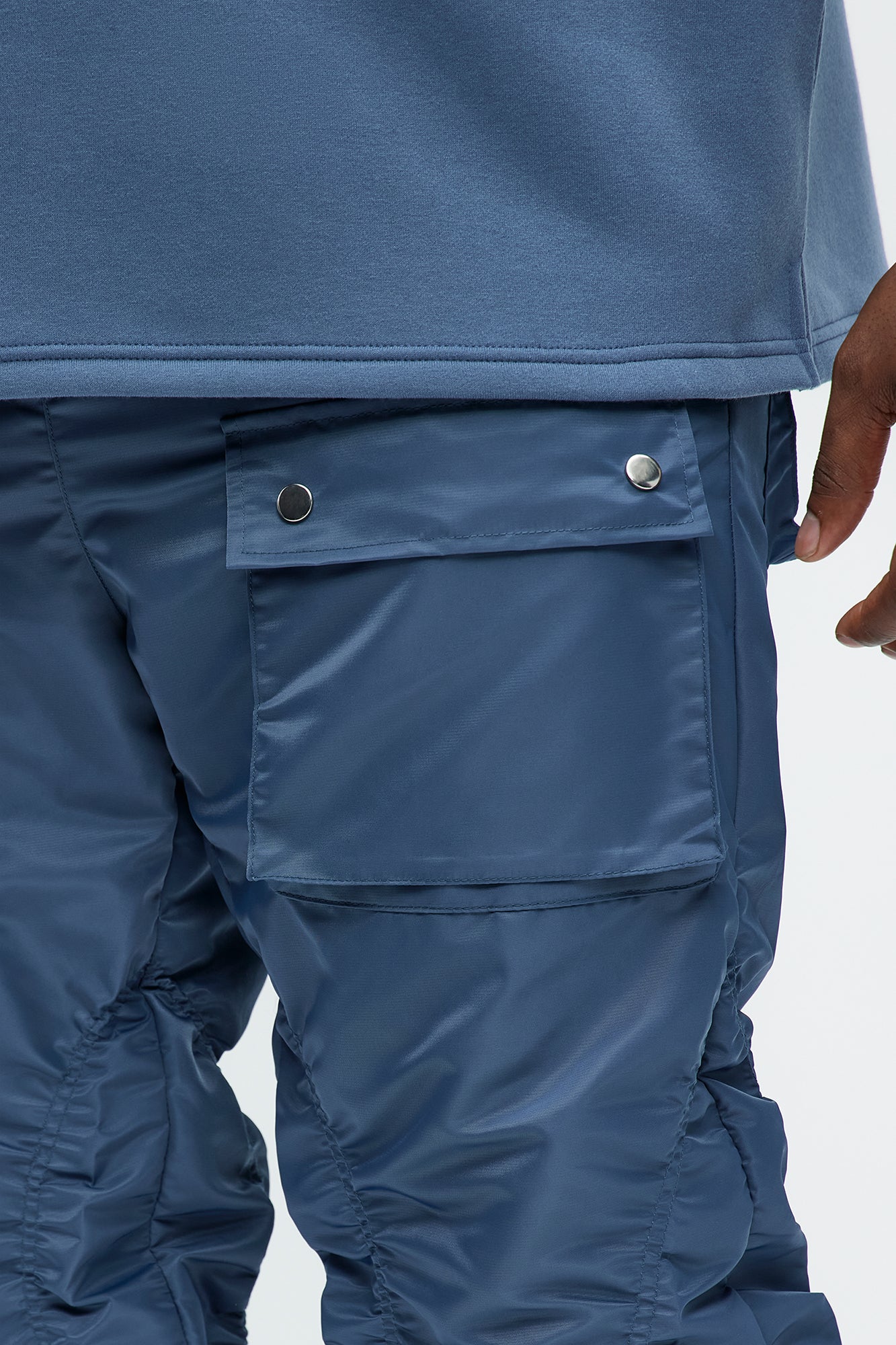 Scrunched Flared Nylon Cargo Pants - Blue