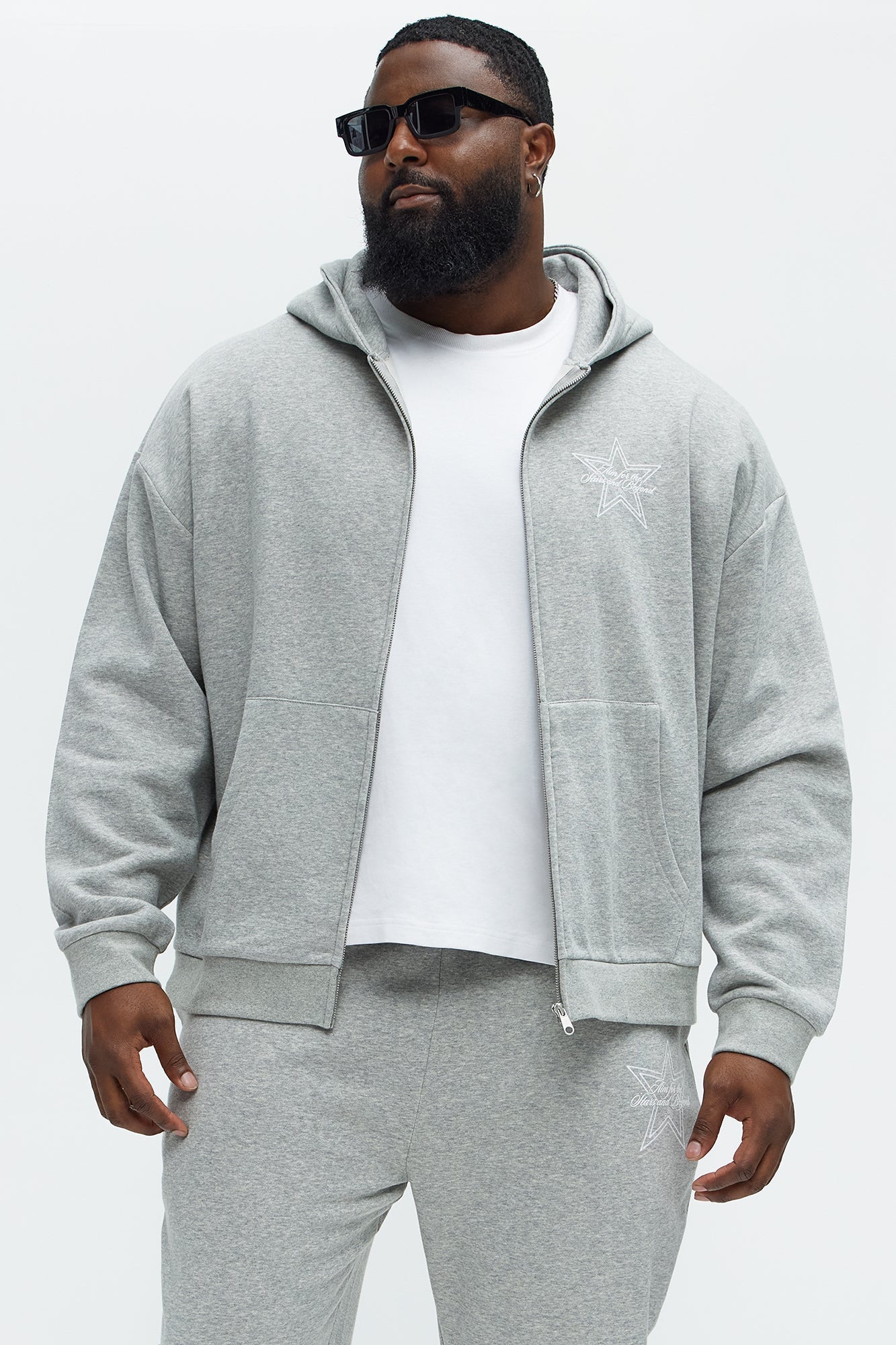 Aim For The Stars Zip Hoodie - Grey