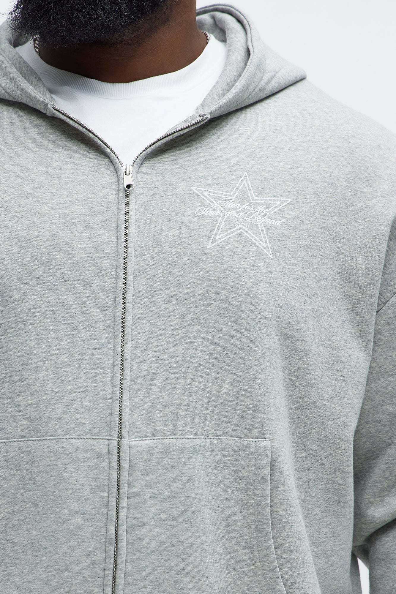 Aim For The Stars Zip Hoodie - Grey