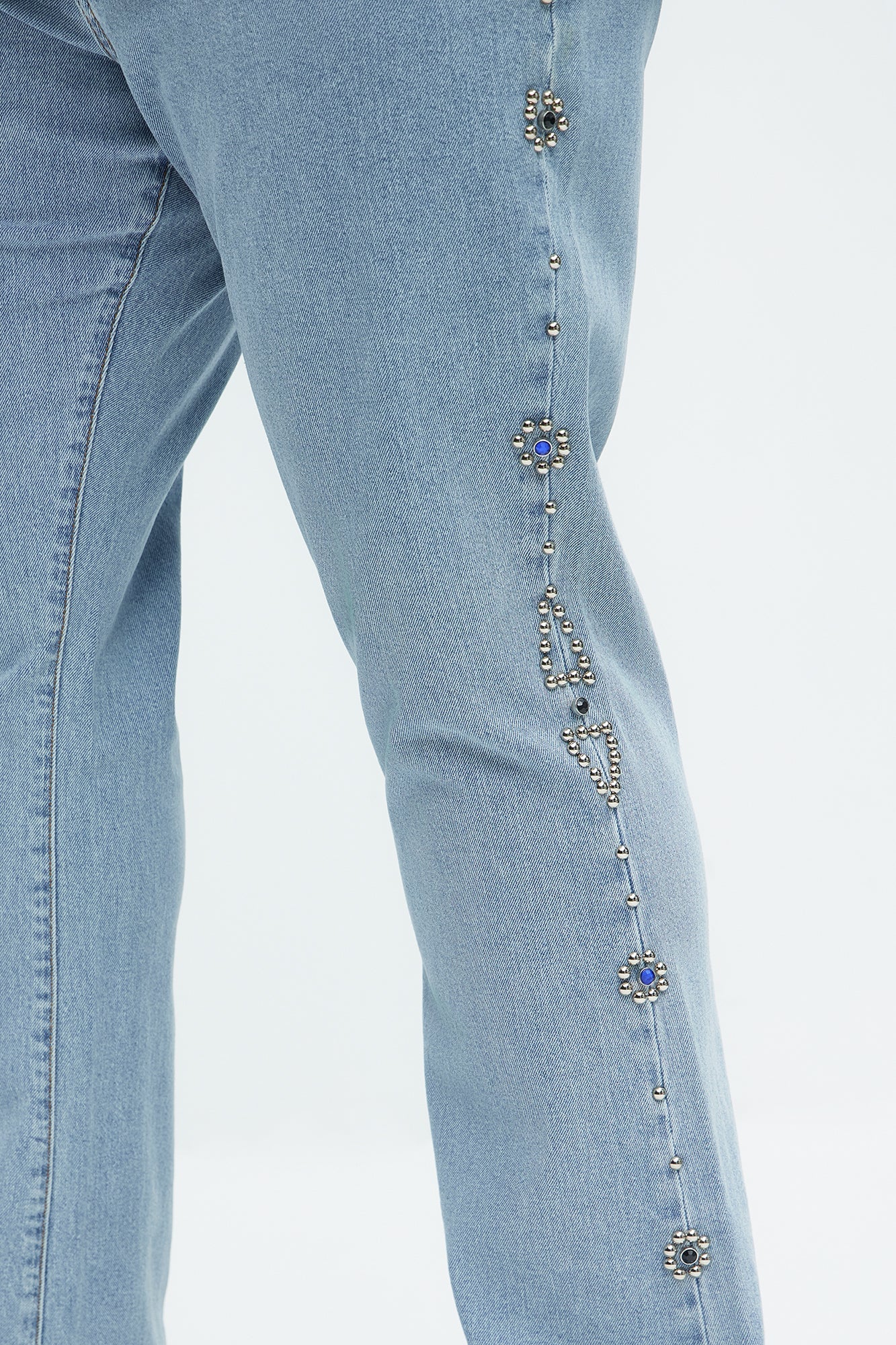 Western Studded Stacked Slim Flare Jeans - Light Wash