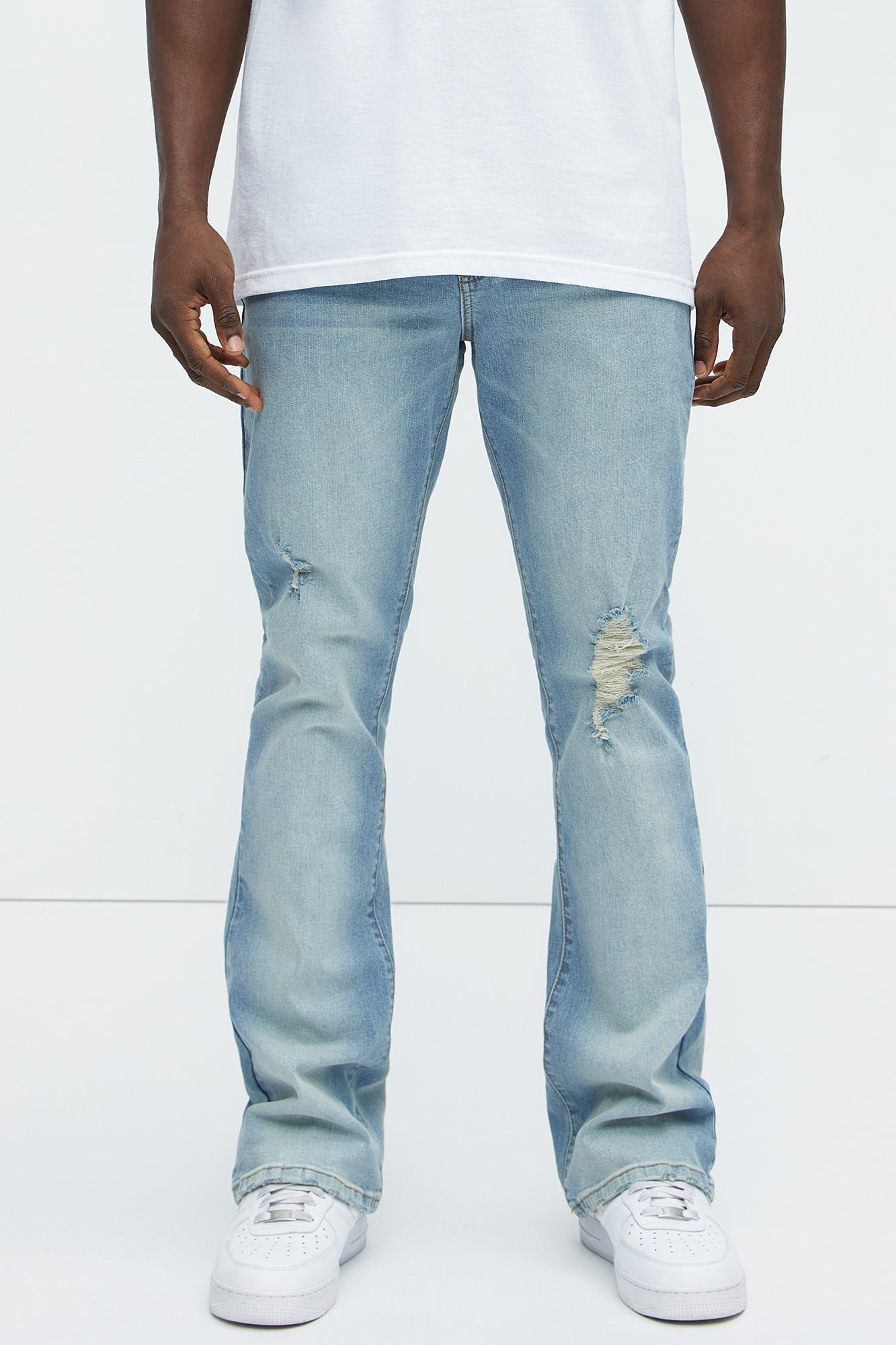 Take No L's Stacked Slim Flared Jeans - Medium Blue Wash