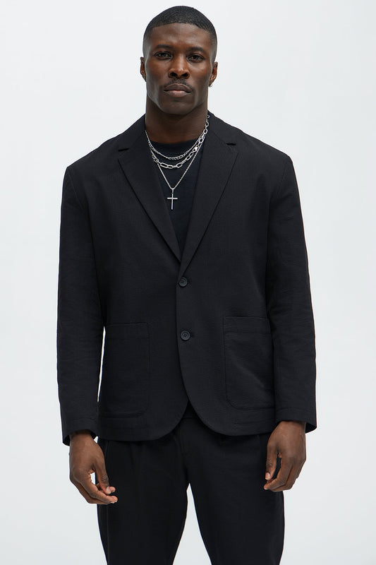 Seersucker Casual Blazer - Black