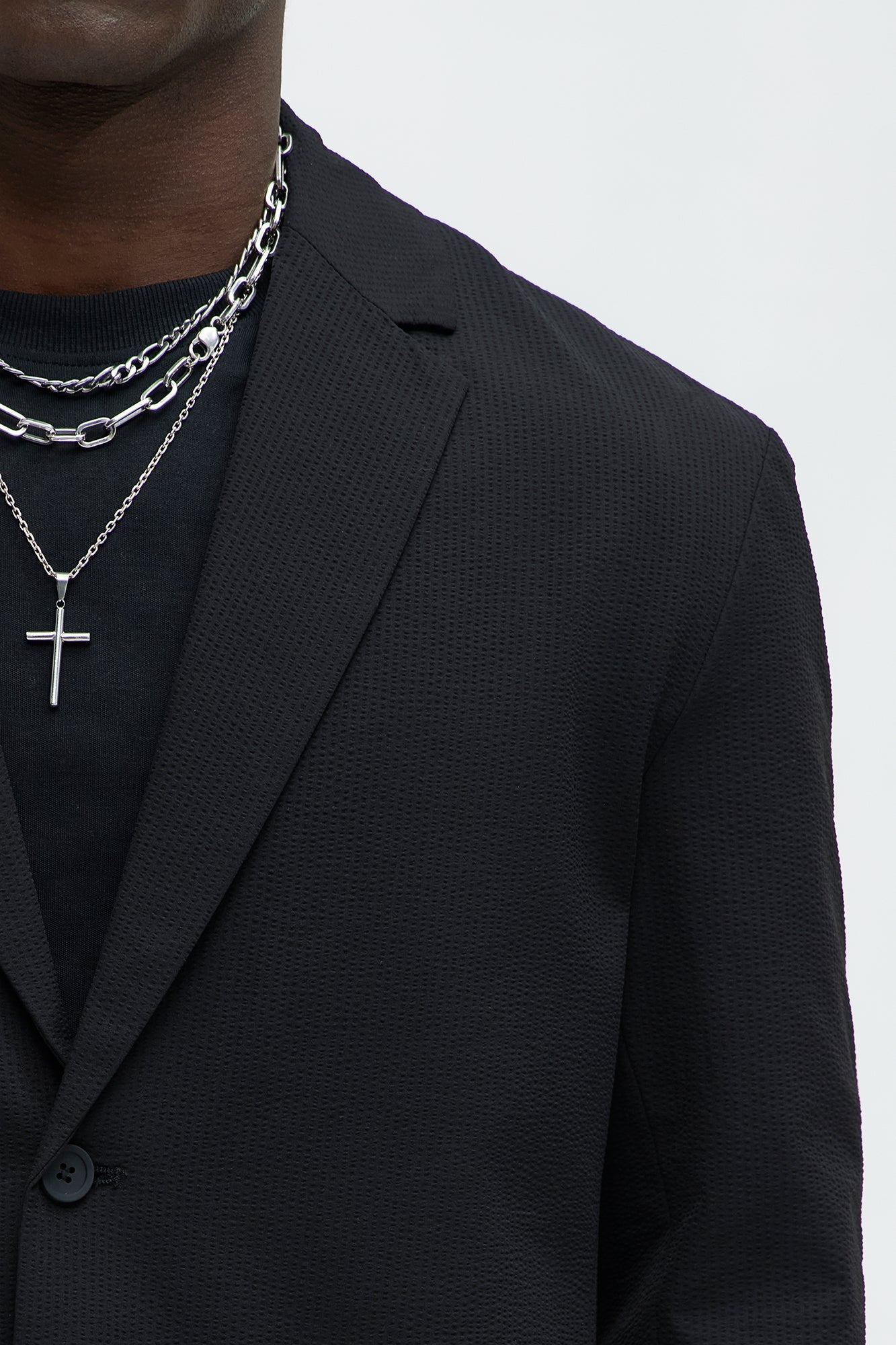 Seersucker Casual Blazer - Black