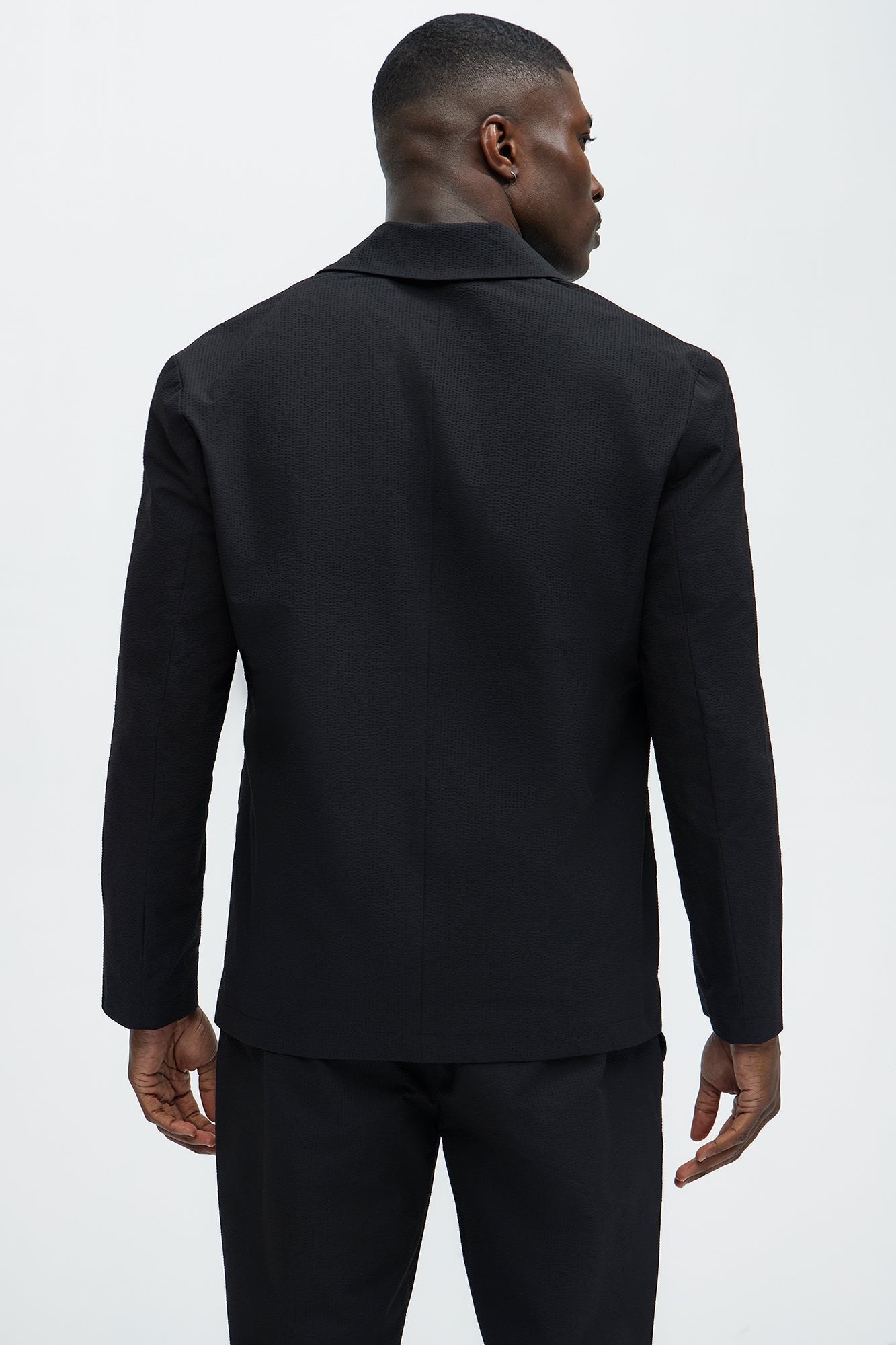 Seersucker Casual Blazer - Black