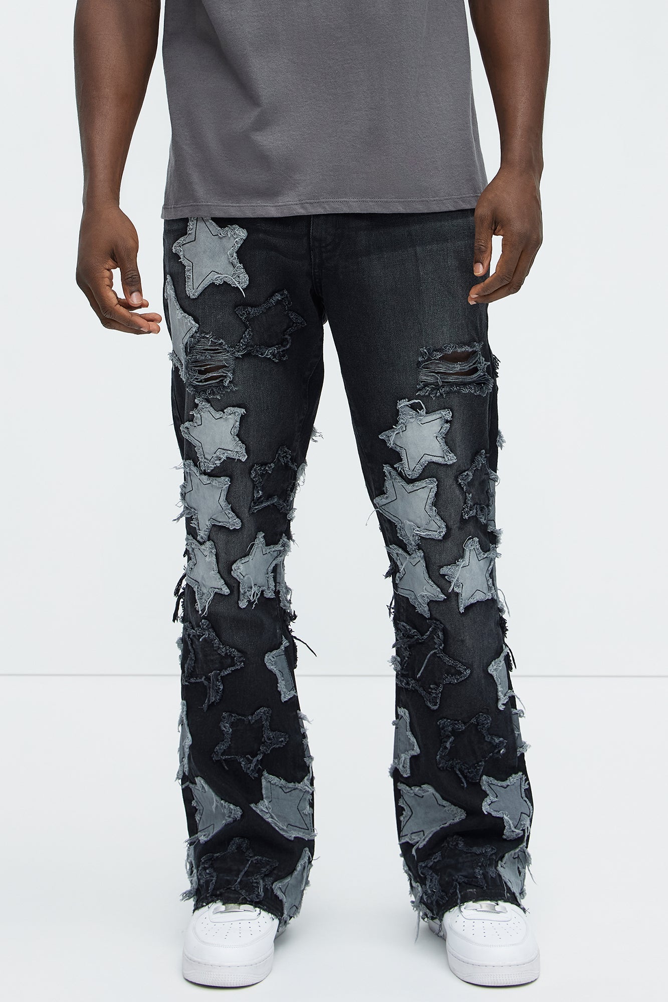 Counting Stars Stacked Slim Flare Jeans - Black Wash