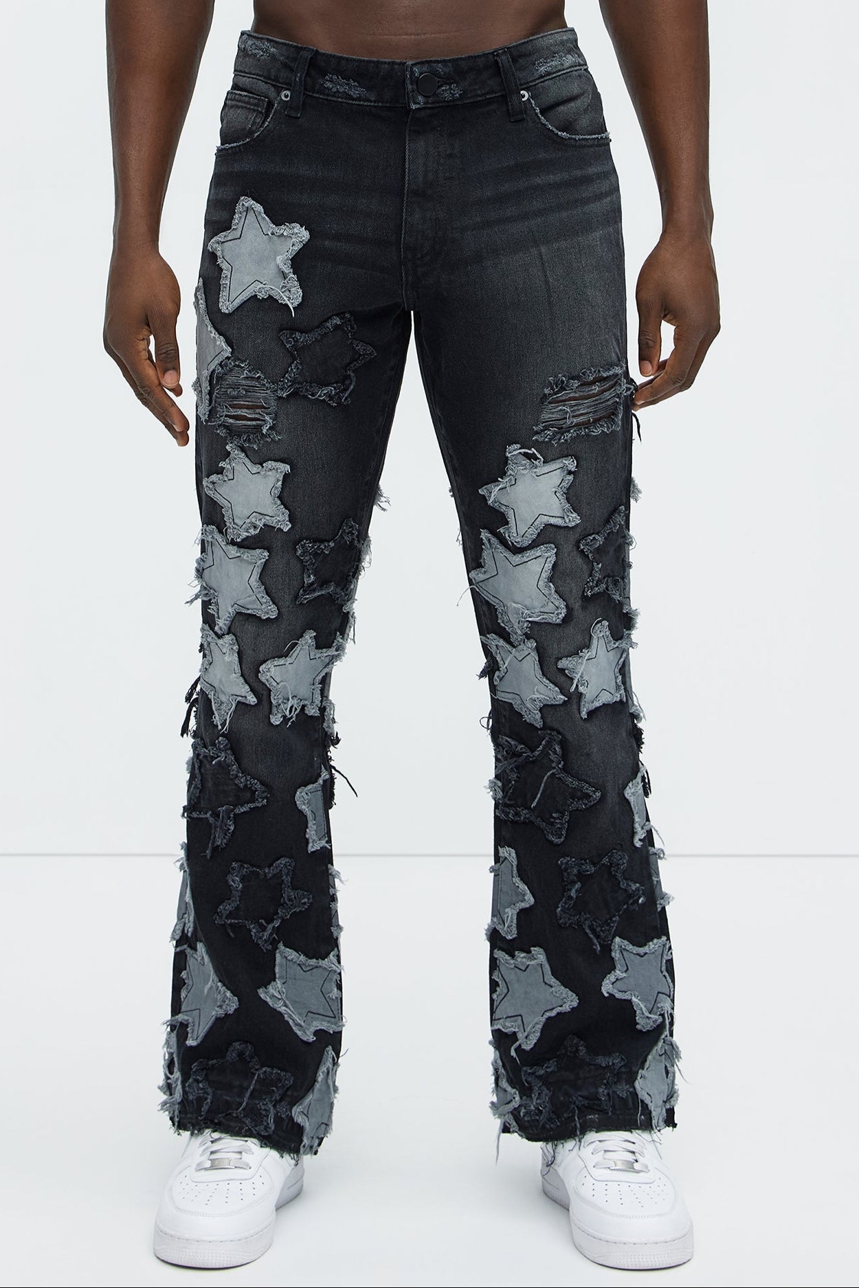 Counting Stars Stacked Slim Flare Jeans - Black Wash