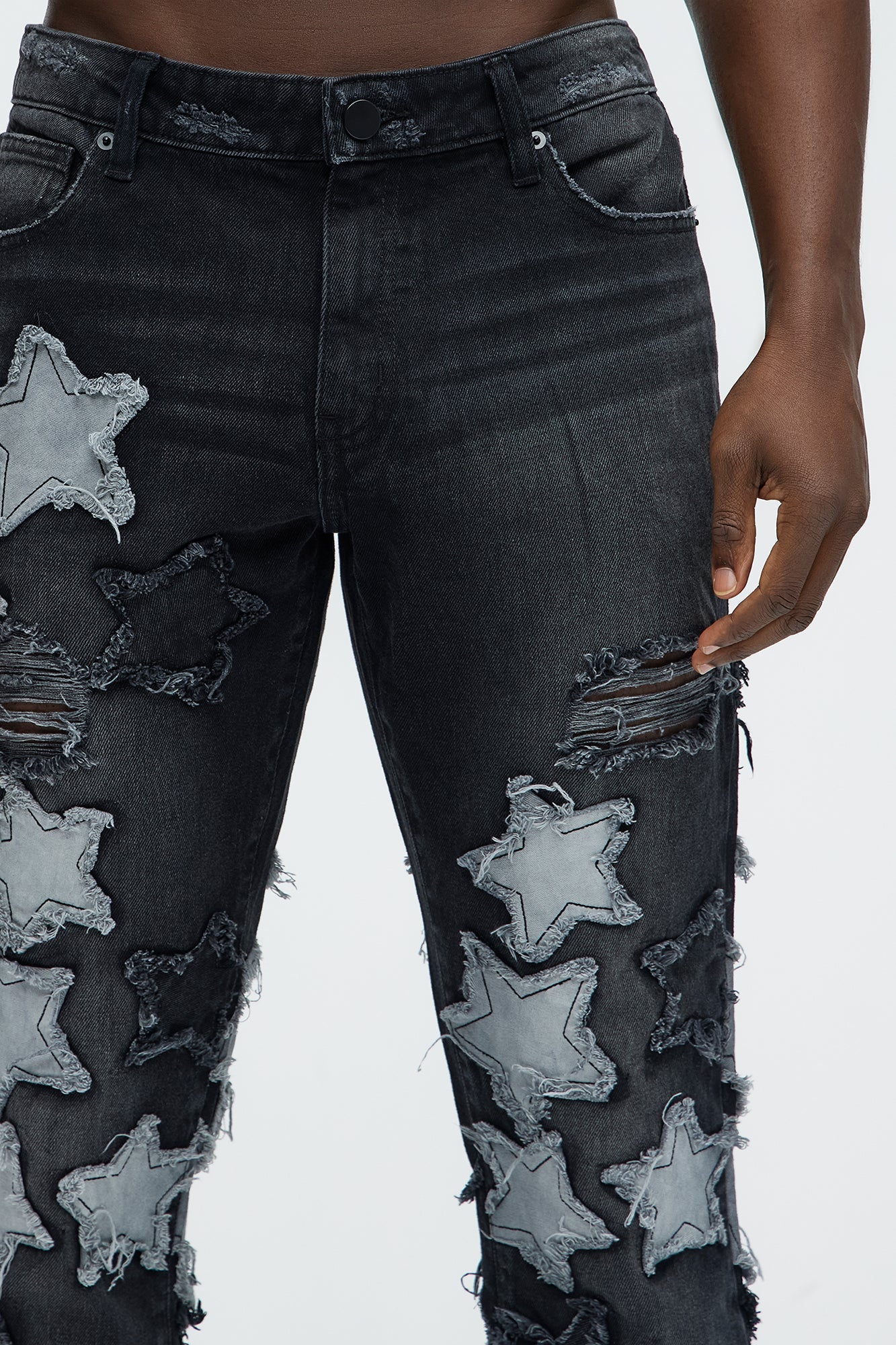 Counting Stars Stacked Slim Flare Jeans - Black Wash