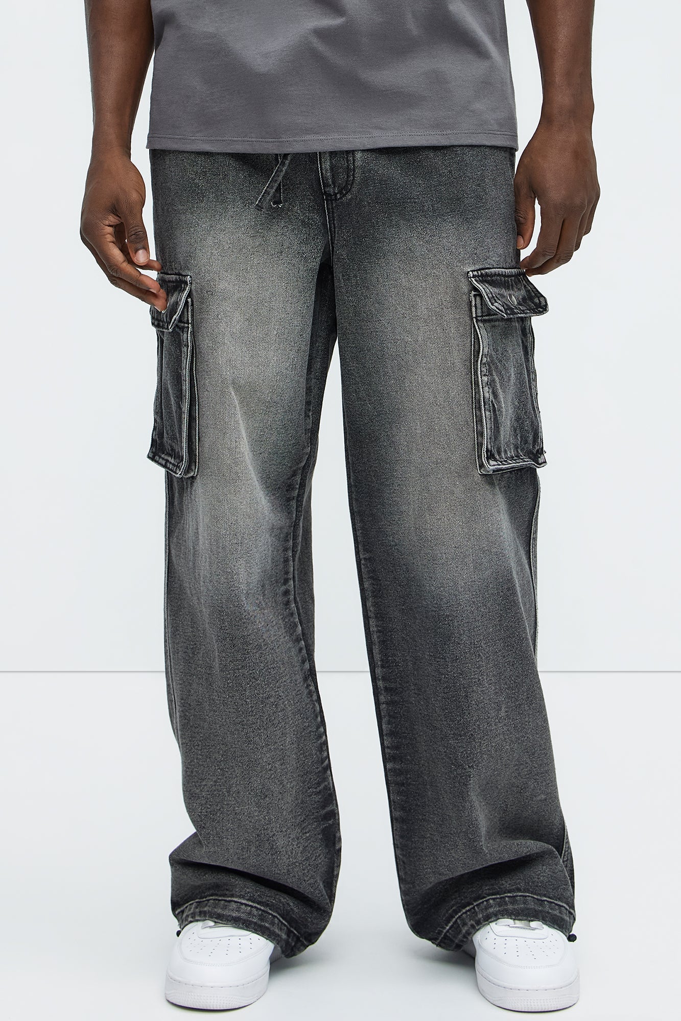 Stretch Waist Relaxed Baggy Jeans - Black Wash