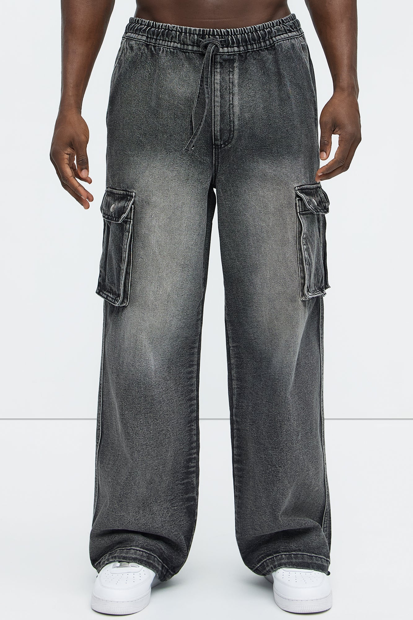 Stretch Waist Relaxed Baggy Jeans - Black Wash