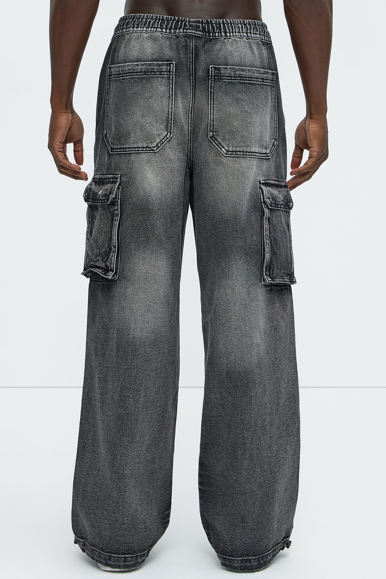 Stretch Waist Relaxed Baggy Jeans - Black Wash