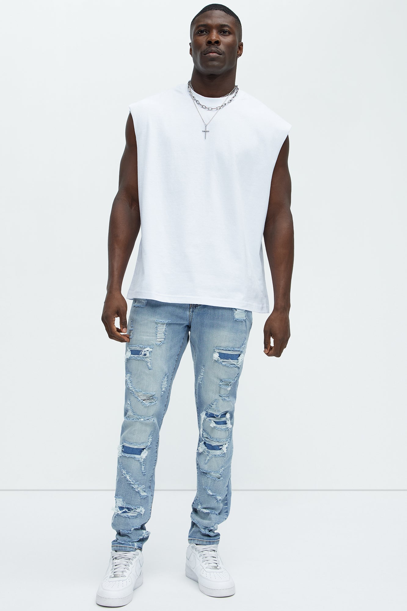 Through It Ripped Skinny Jeans - Vintage Blue Wash