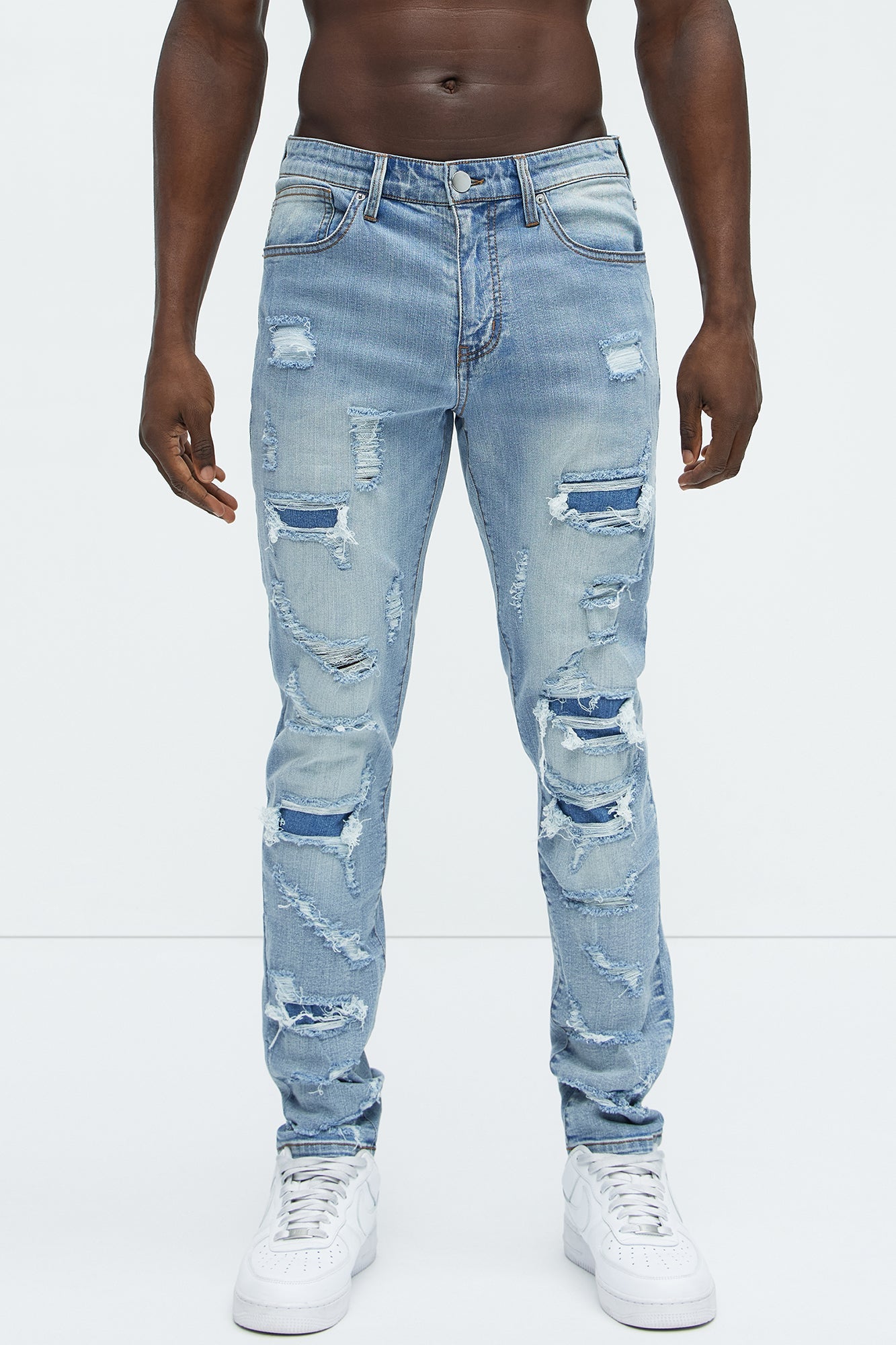 Through It Ripped Skinny Jeans - Vintage Blue Wash