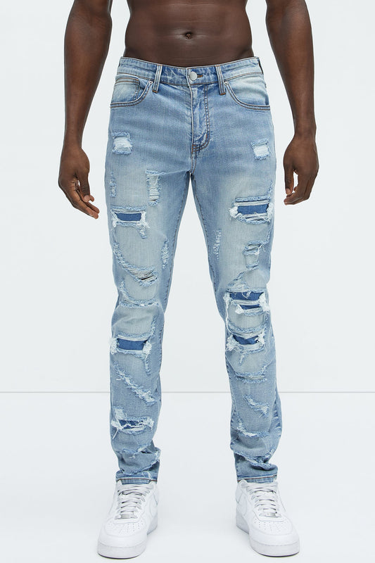 Through It Ripped Skinny Jeans - Vintage Blue Wash