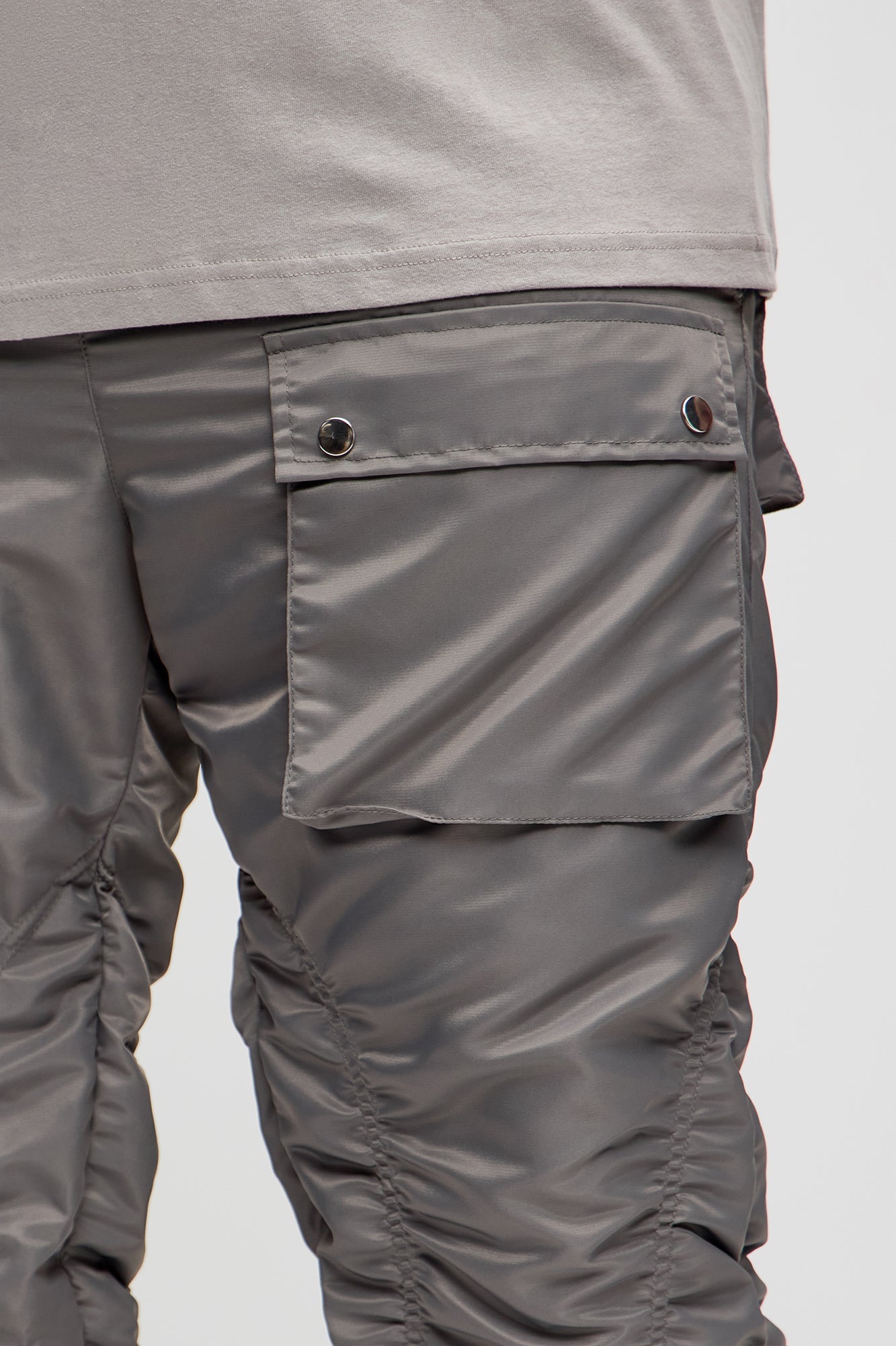 Scrunched Flared Nylon Cargo Pants - Charcoal