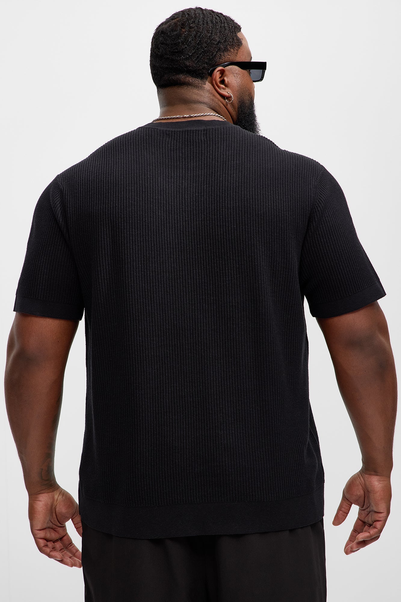 Rib Textured Knit Relaxed Tee - Black