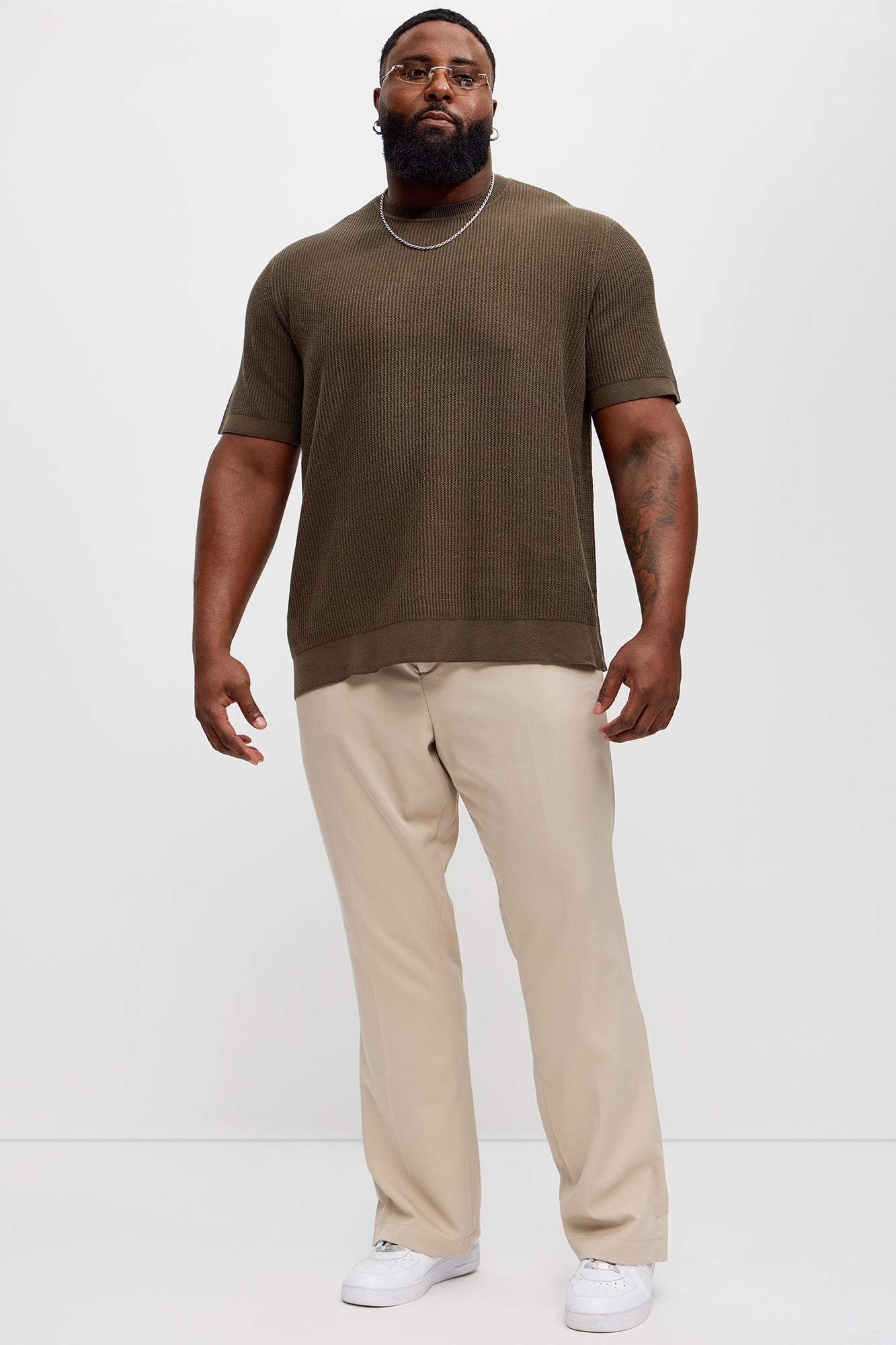 Rib Textured Knit Relaxed Tee - Olive