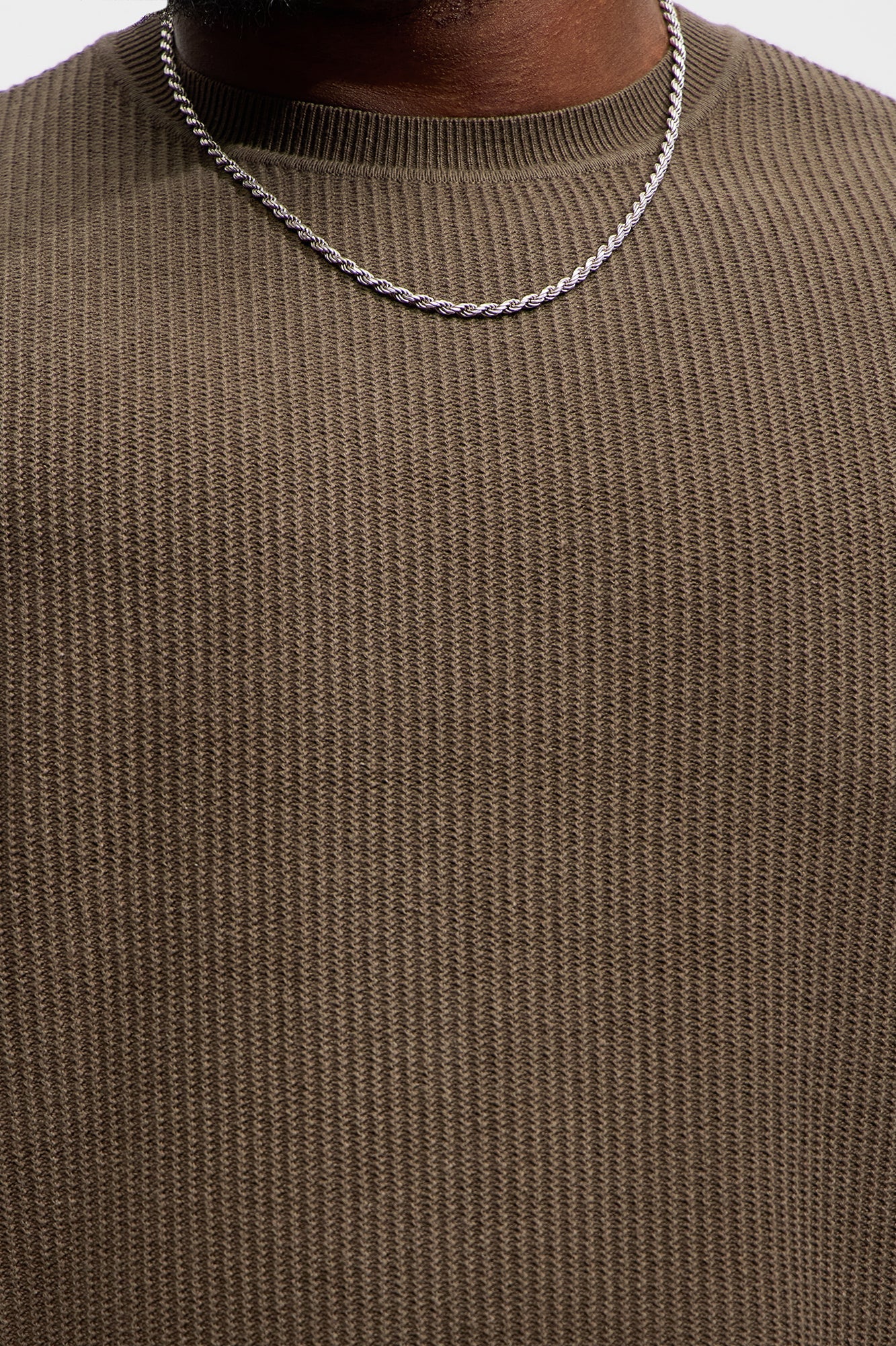 Rib Textured Knit Relaxed Tee - Olive