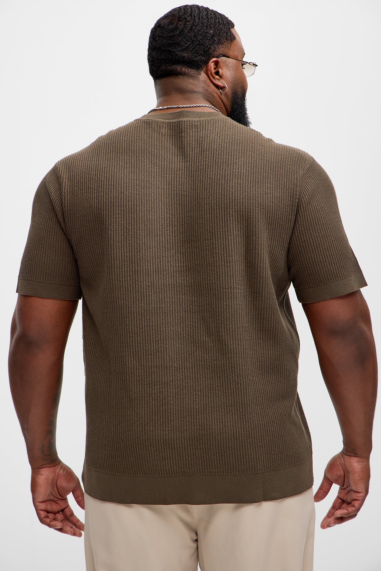 Rib Textured Knit Relaxed Tee - Olive