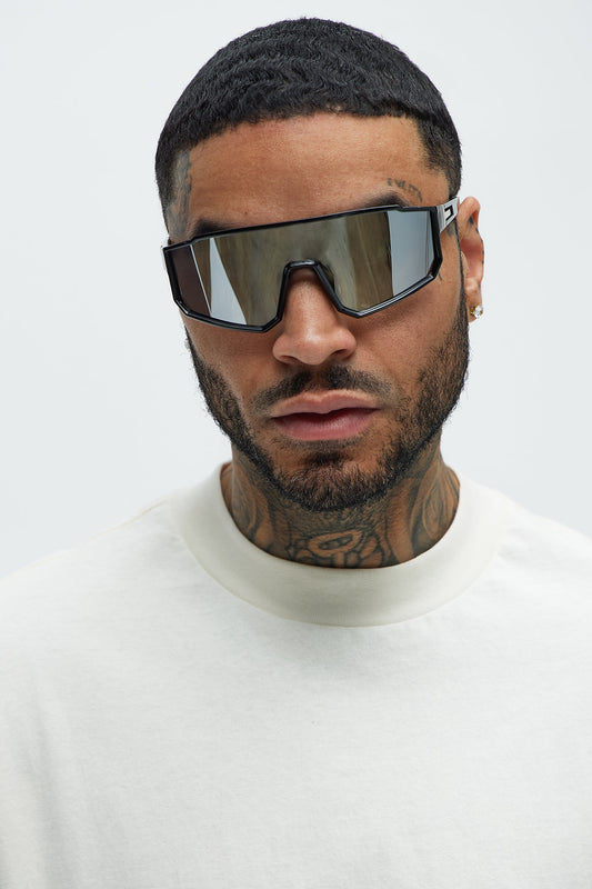 Drift Sport Shield Sunglasses - Black/Silver