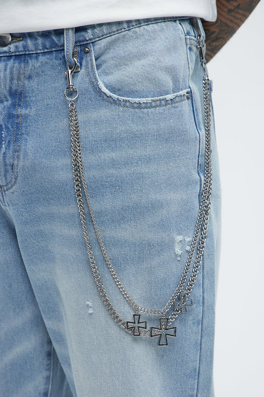 Serena Cross Stacked Pant Chain - Silver
