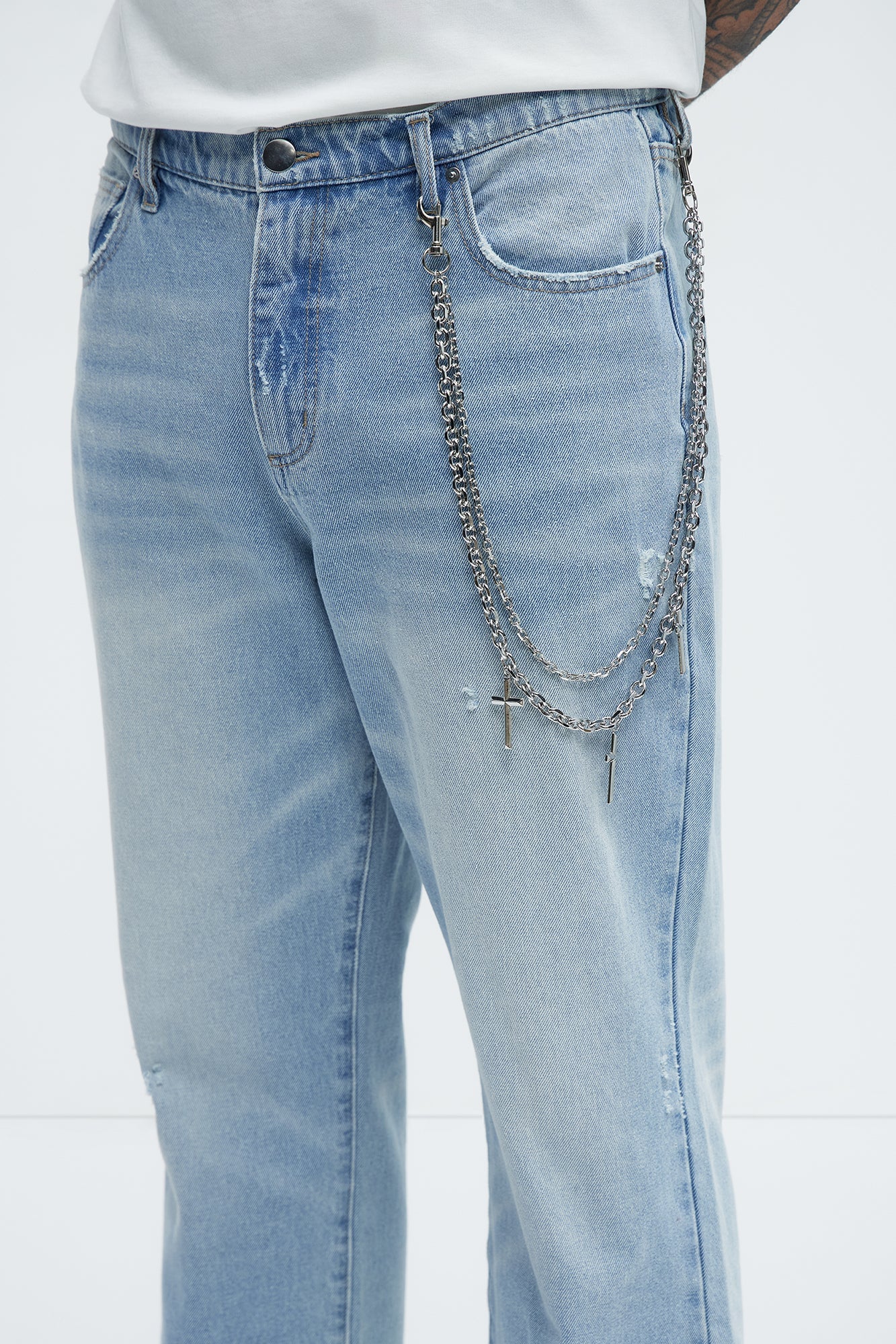 Amber Cross Stacked Pants Chain - Silver