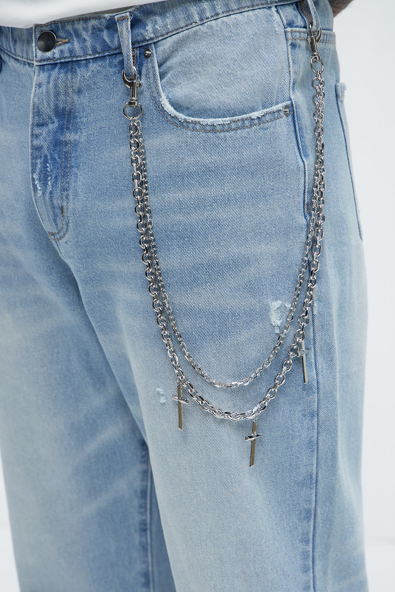 Amber Cross Stacked Pants Chain - Silver