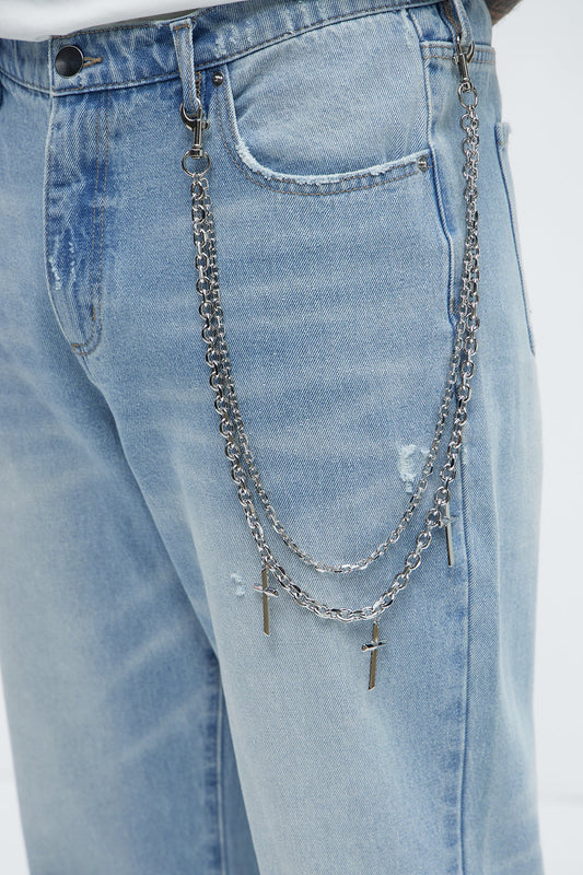 Amber Cross Stacked Pants Chain - Silver