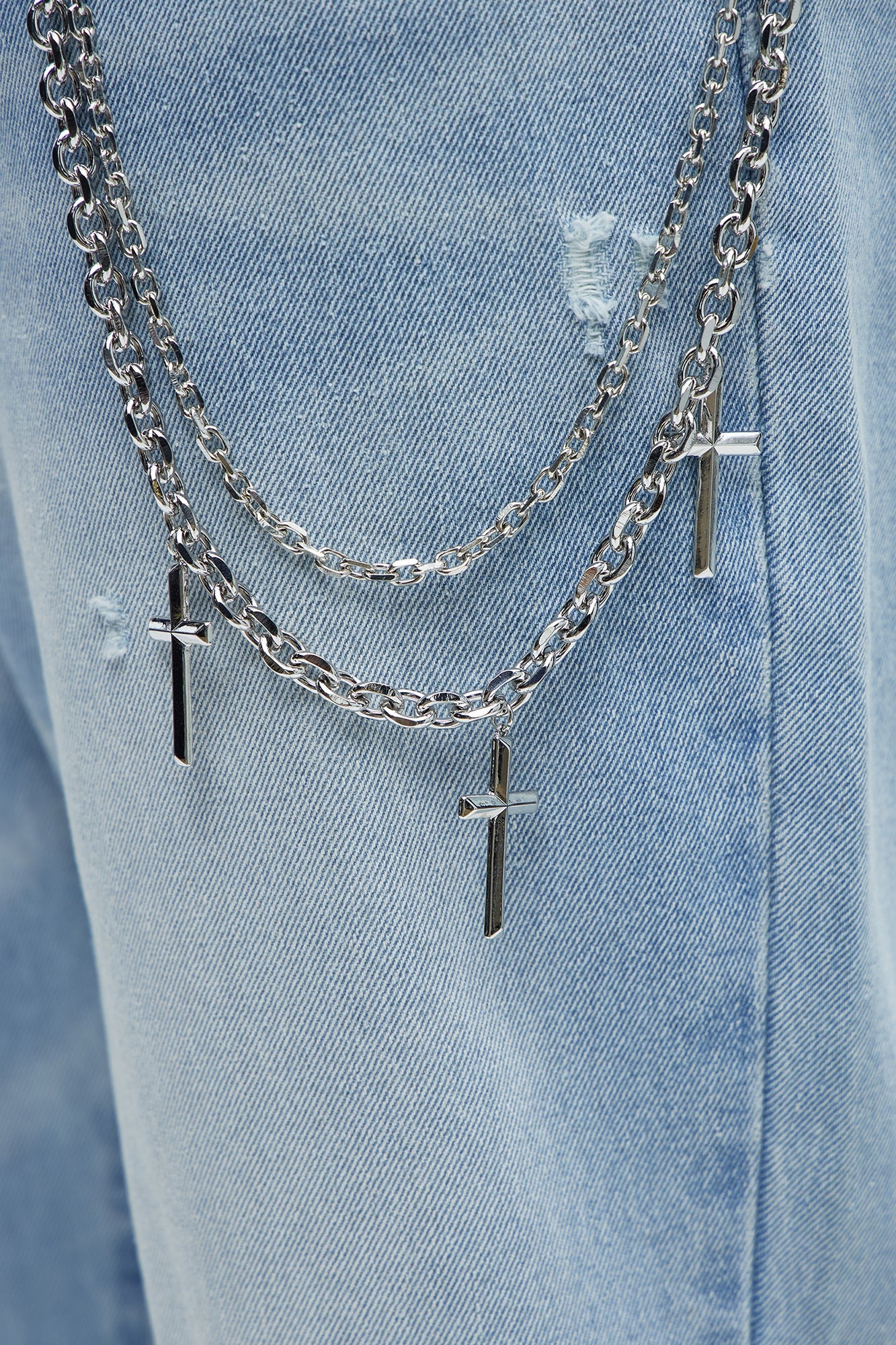 Amber Cross Stacked Pants Chain - Silver