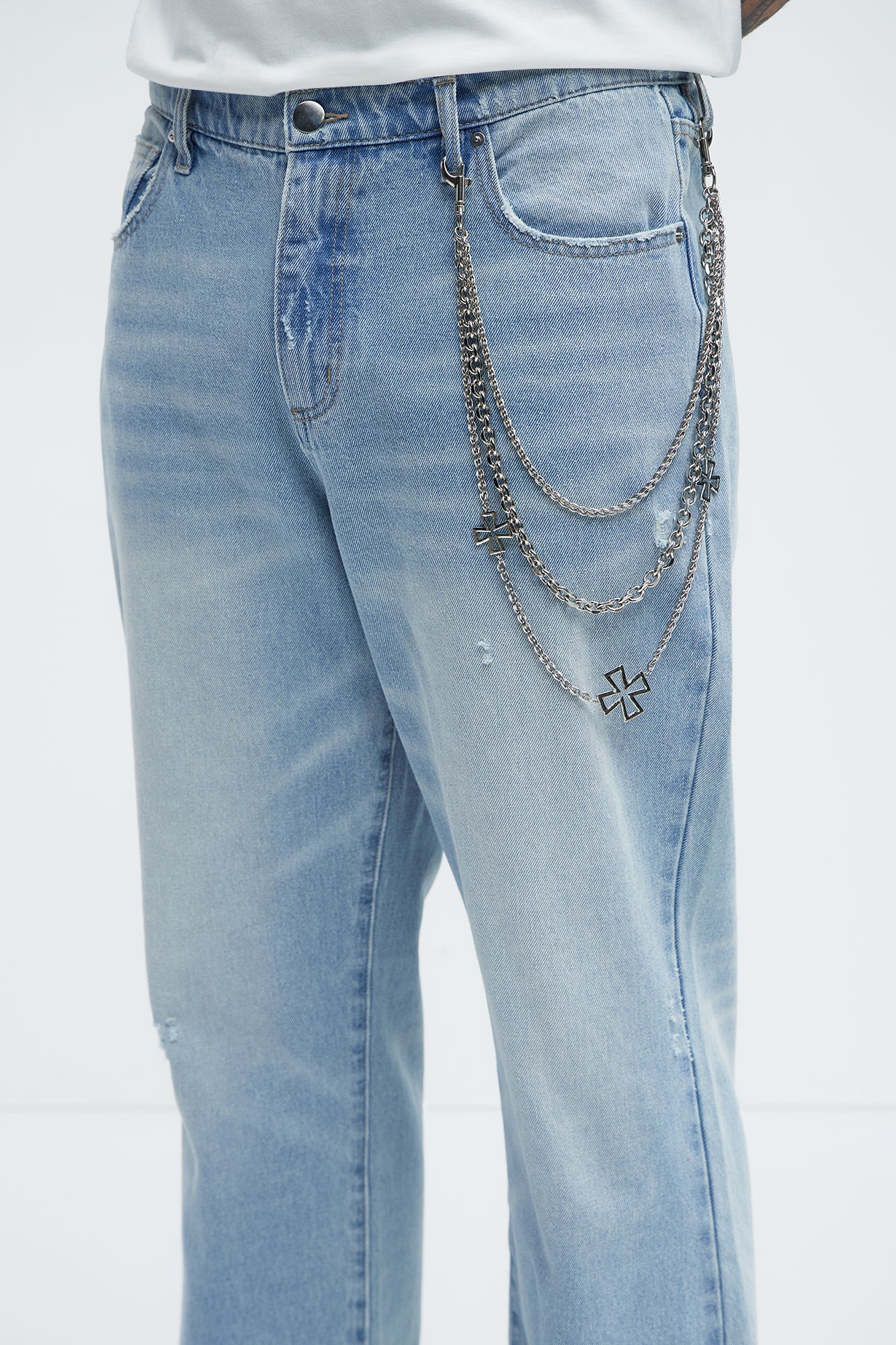 Nocturne Cross Triple Stacked Pants Chain - Silver