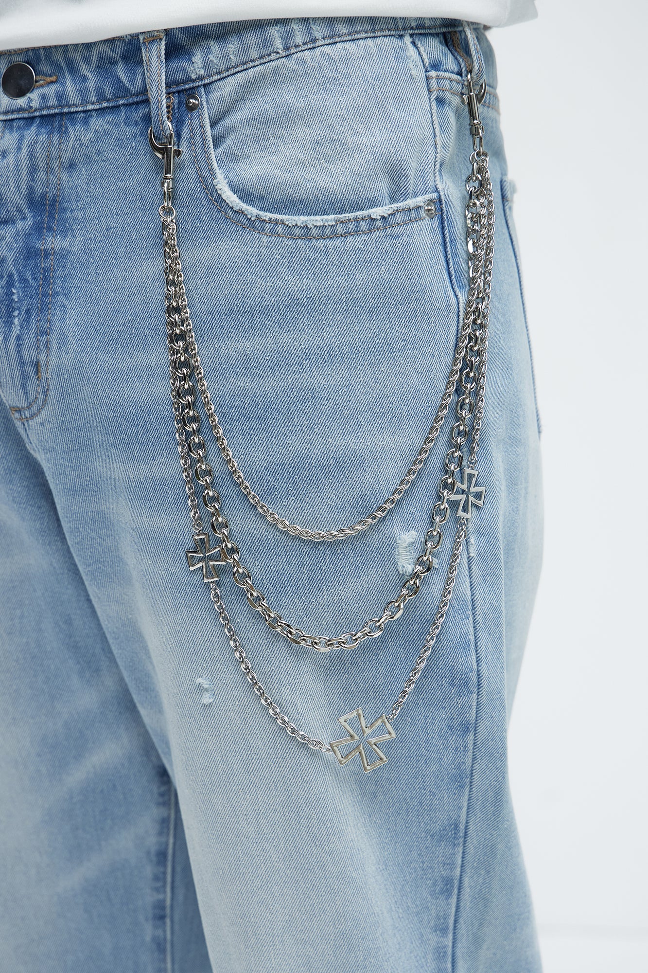 Nocturne Cross Triple Stacked Pants Chain - Silver
