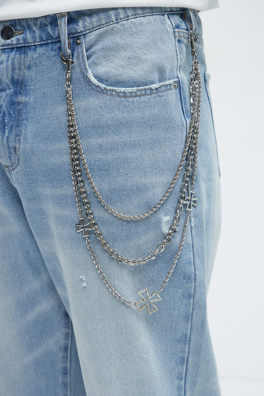 Nocturne Cross Triple Stacked Pants Chain - Silver
