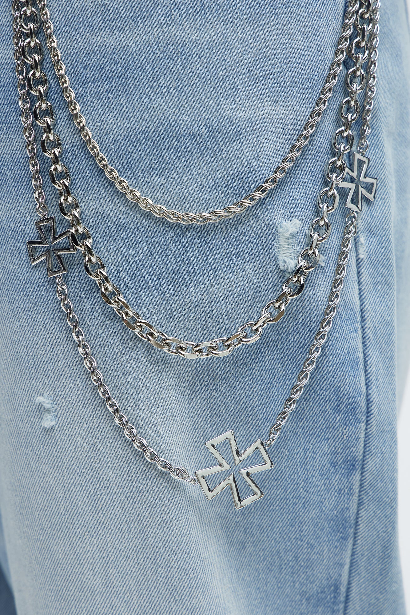 Nocturne Cross Triple Stacked Pants Chain - Silver