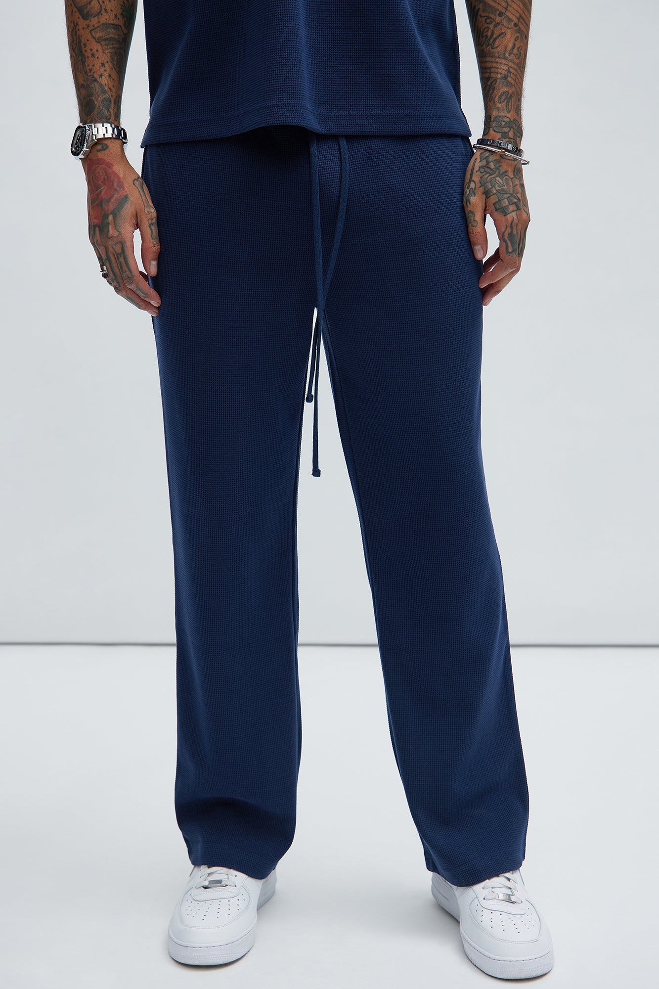 Cairo Textured Straight Pants - Navy