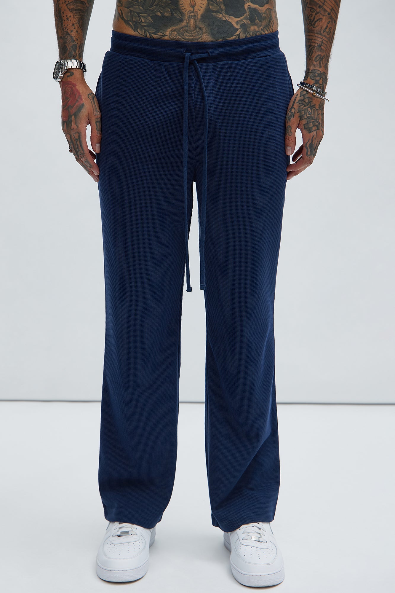 Cairo Textured Straight Pants - Navy