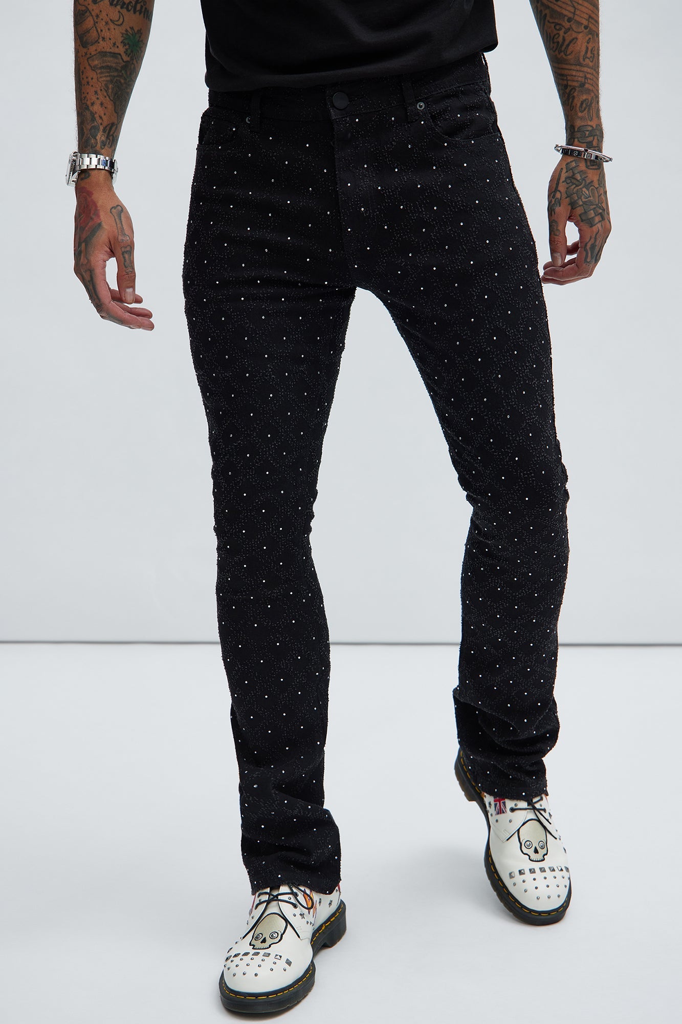 I Be Jeweled Stacked Skinny Flare Jeans - Black