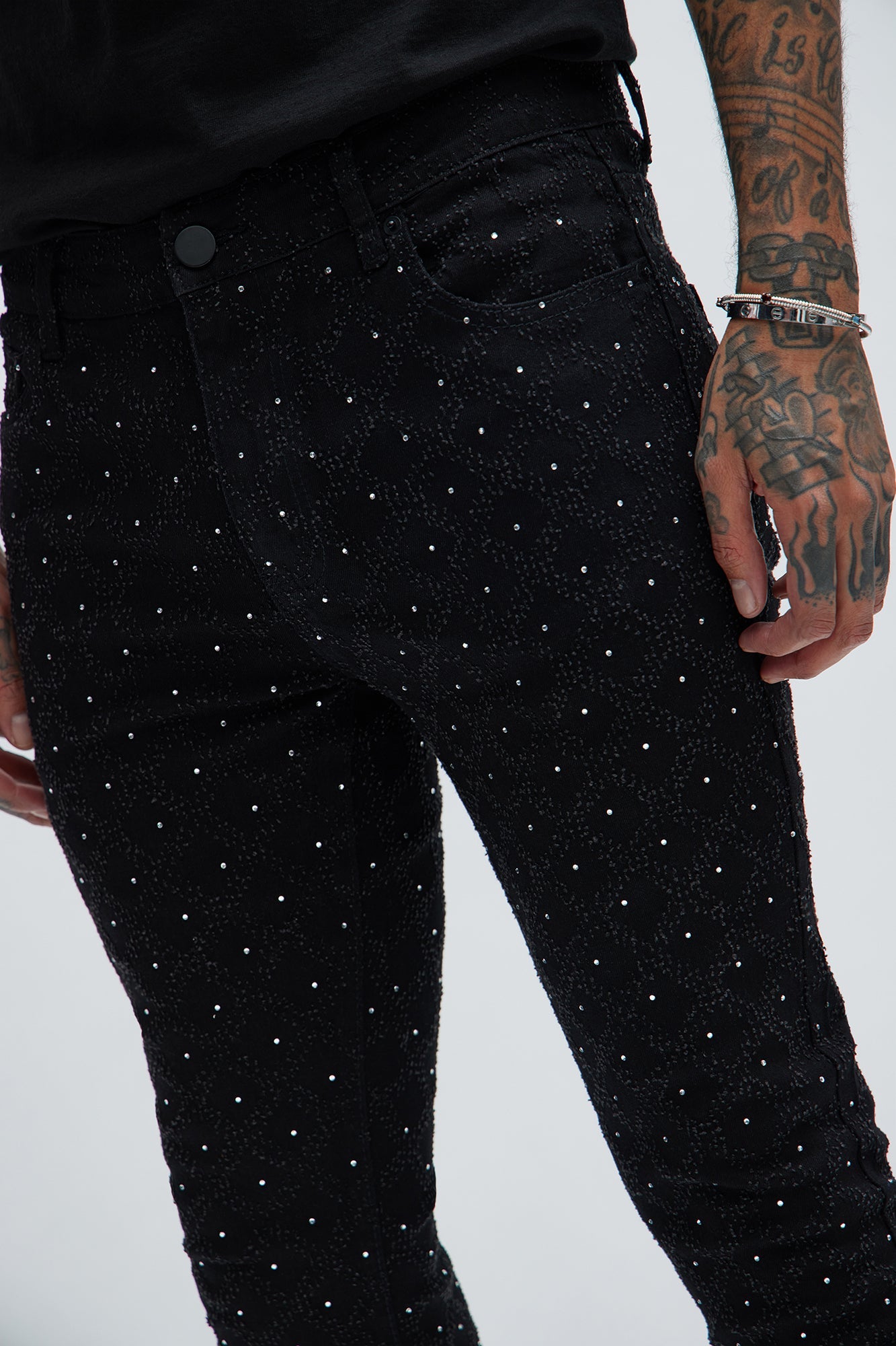 I Be Jeweled Stacked Skinny Flare Jeans - Black