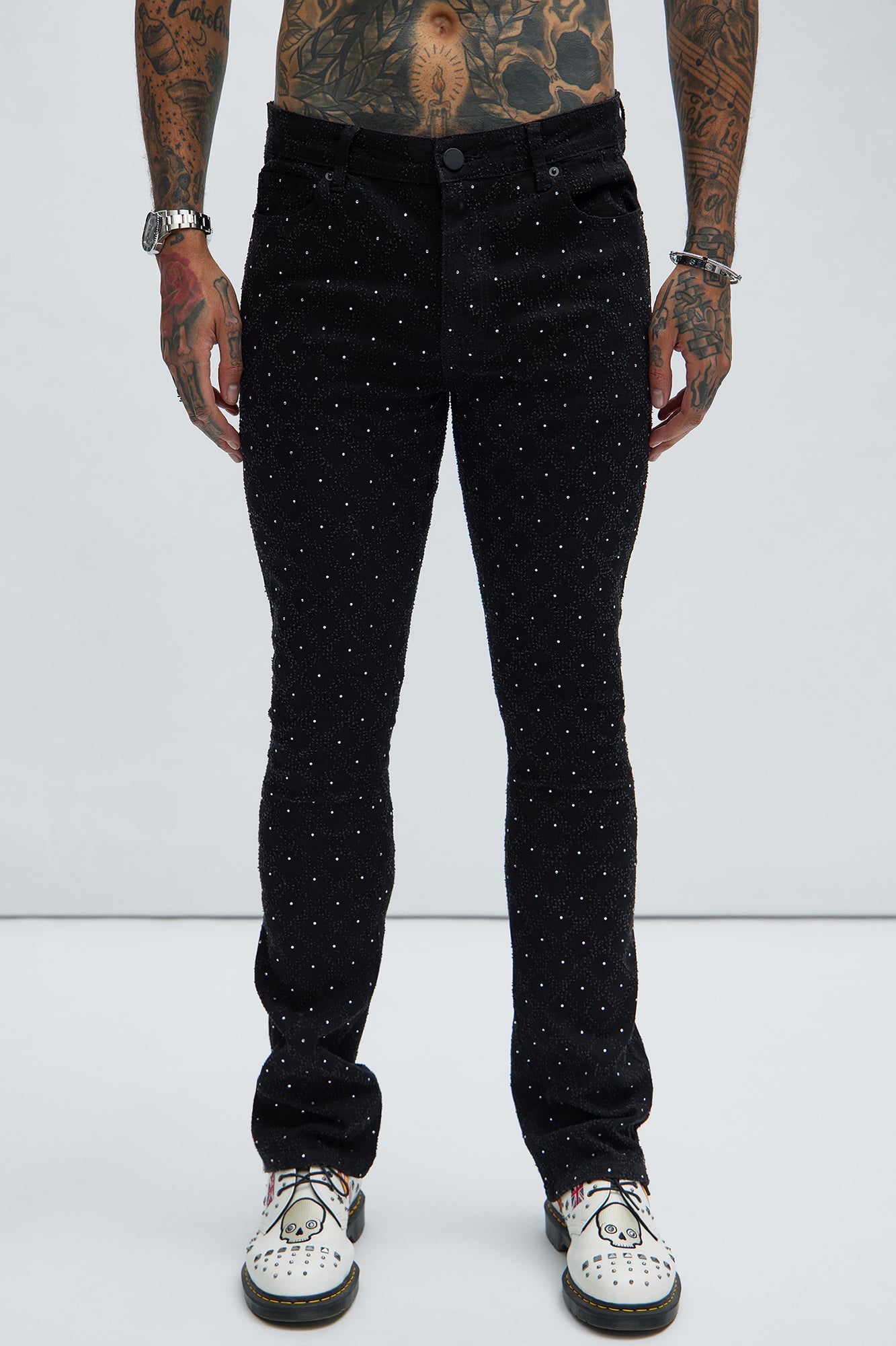 I Be Jeweled Stacked Skinny Flare Jeans - Black