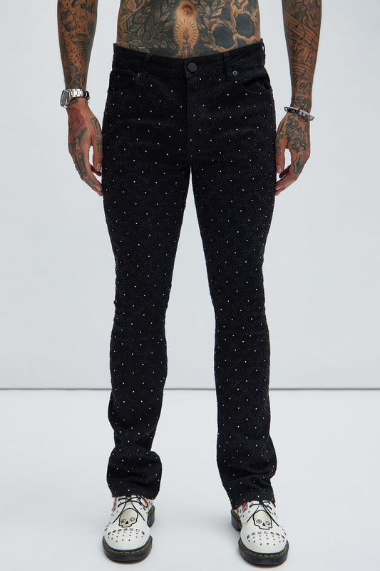 I Be Jeweled Stacked Skinny Flare Jeans - Black