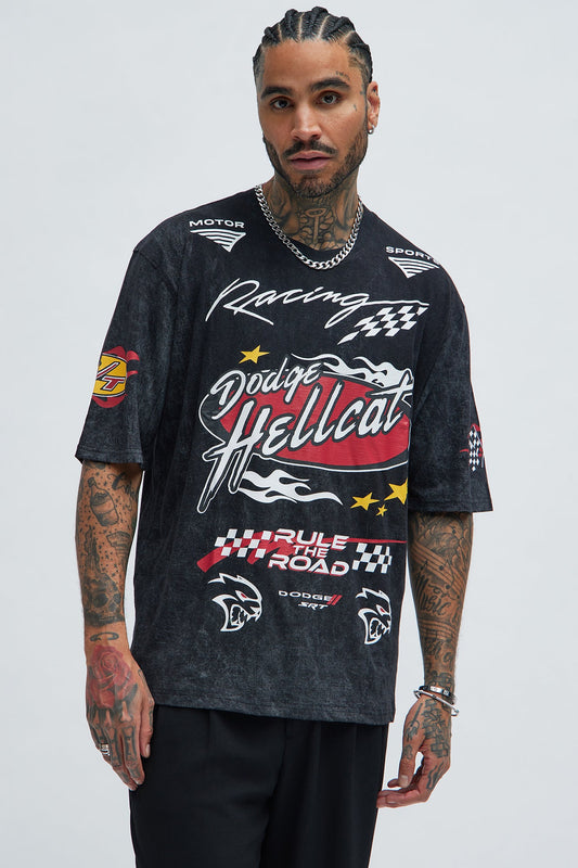 Dodge Hellcat Vintage Oversized Short Sleeve Tee - Grey